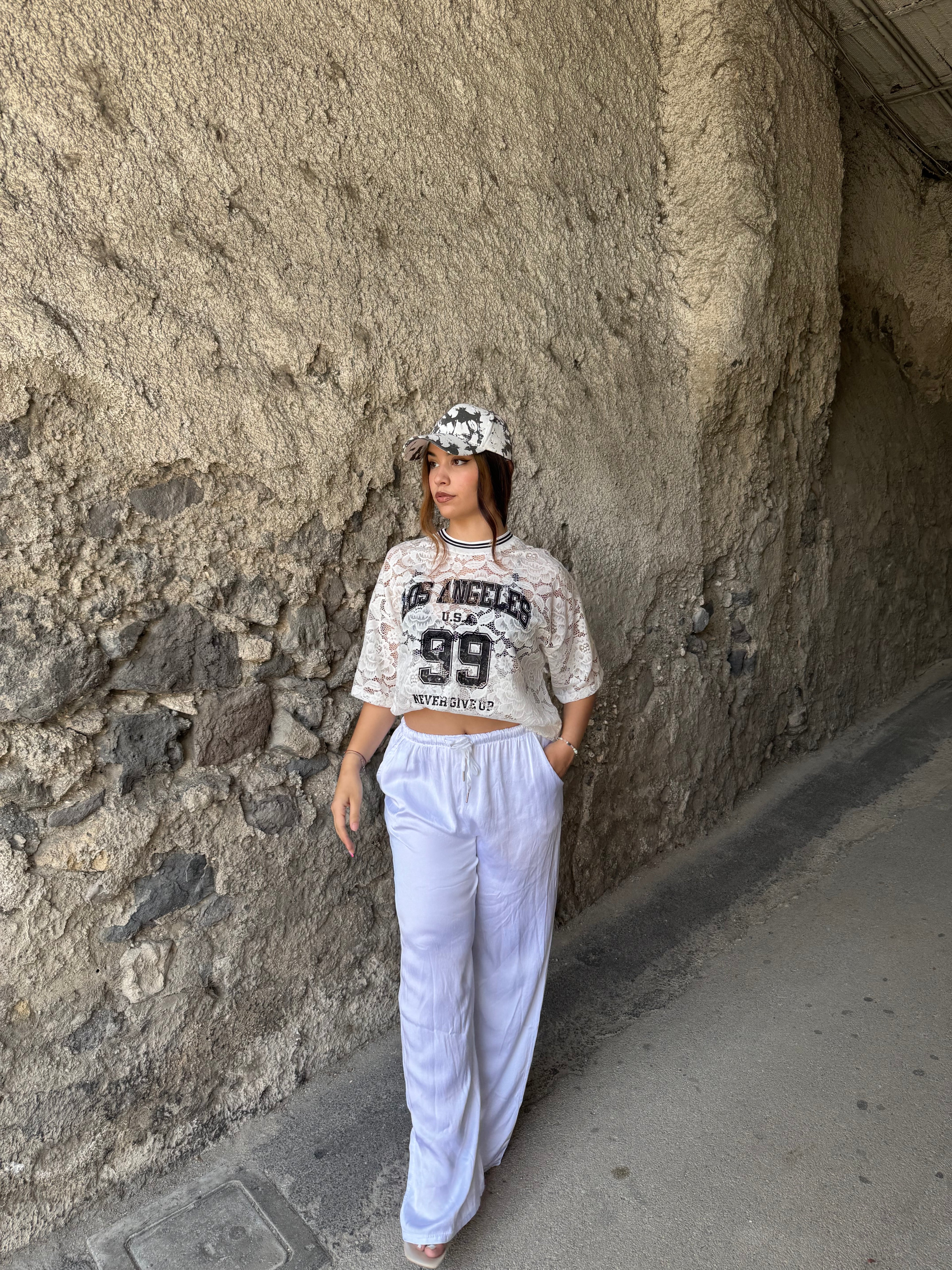 Pantalone satin bianco