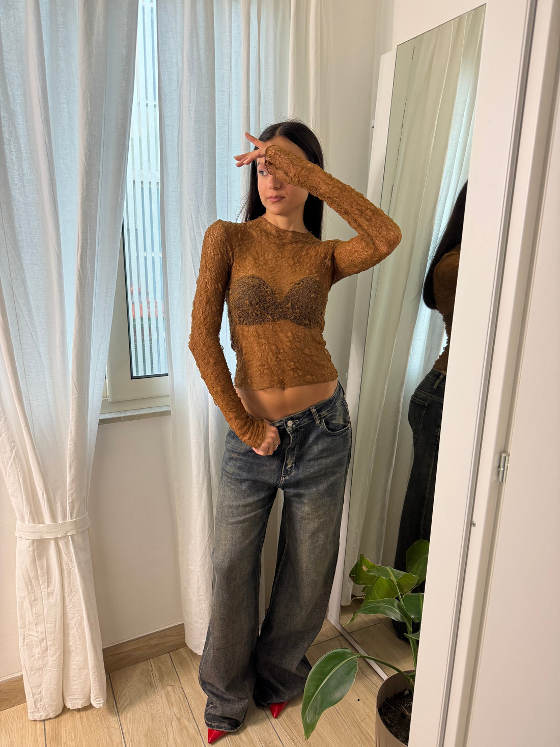 Maglia traforata marrone - Wonderstyle