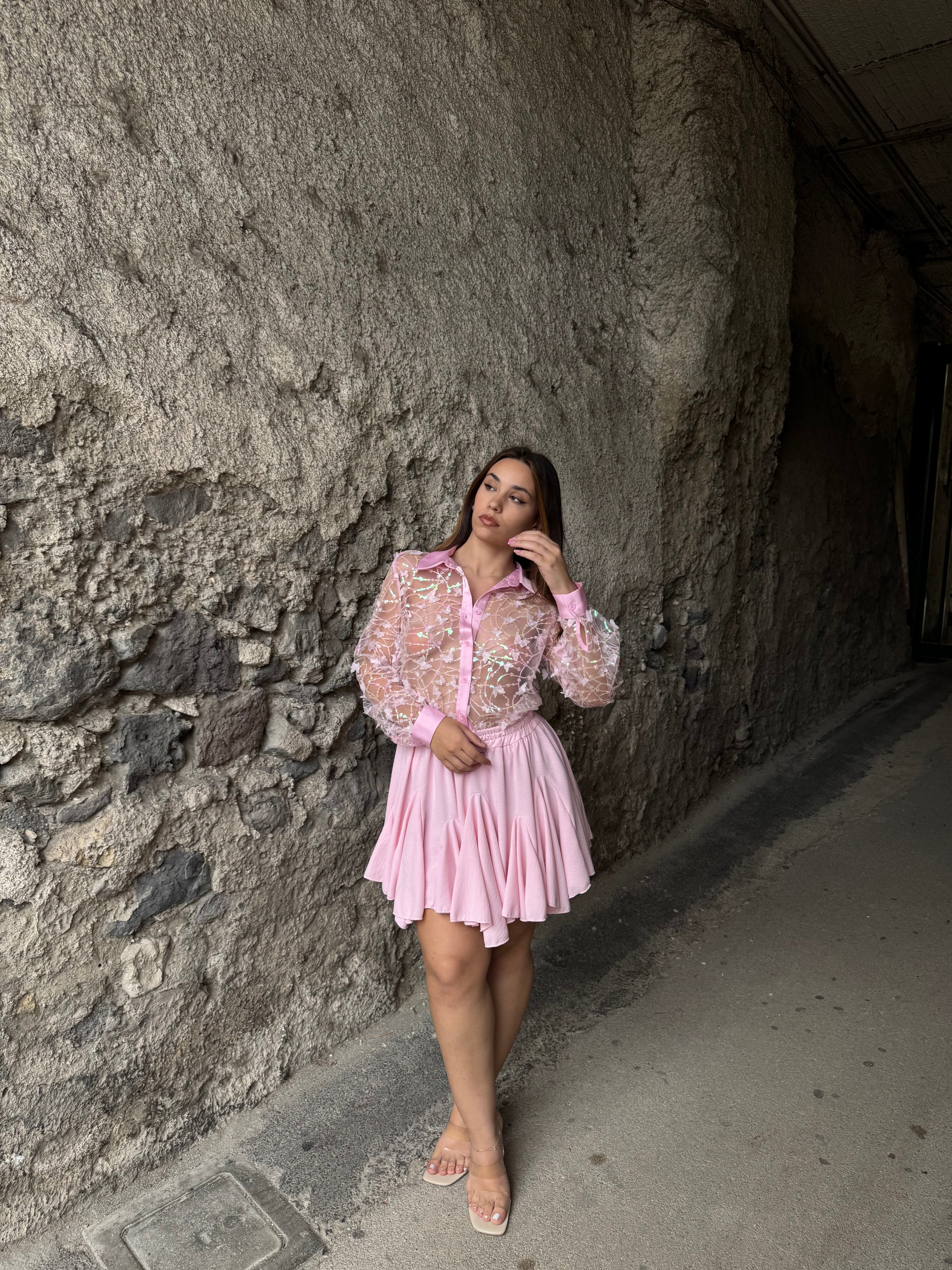 Camicia butterfly rosa