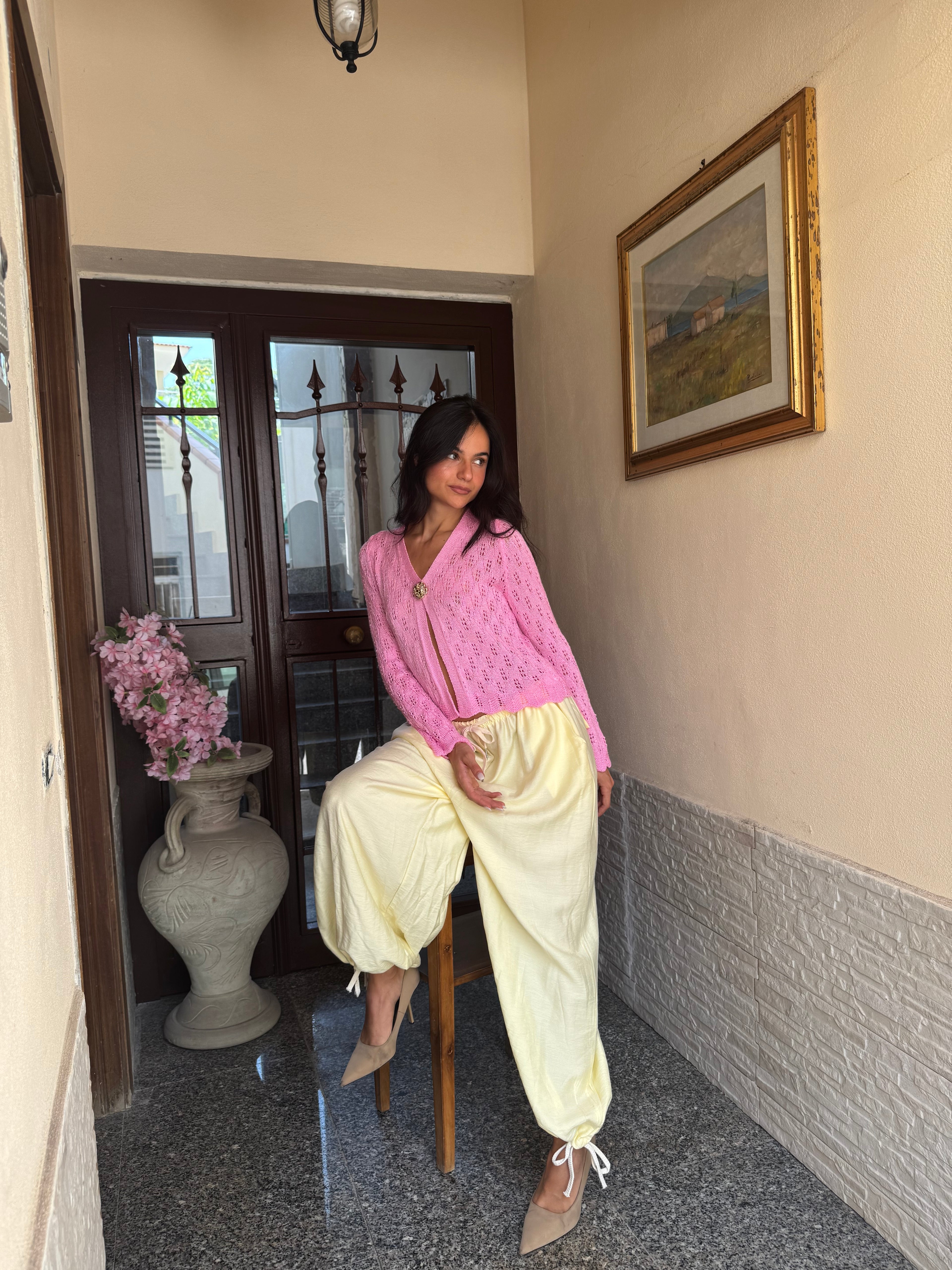 Pantalone balloon lino giallo