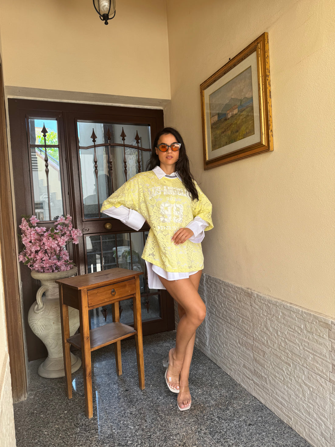 T-shirt camicia lace gialla - Wonderstyle