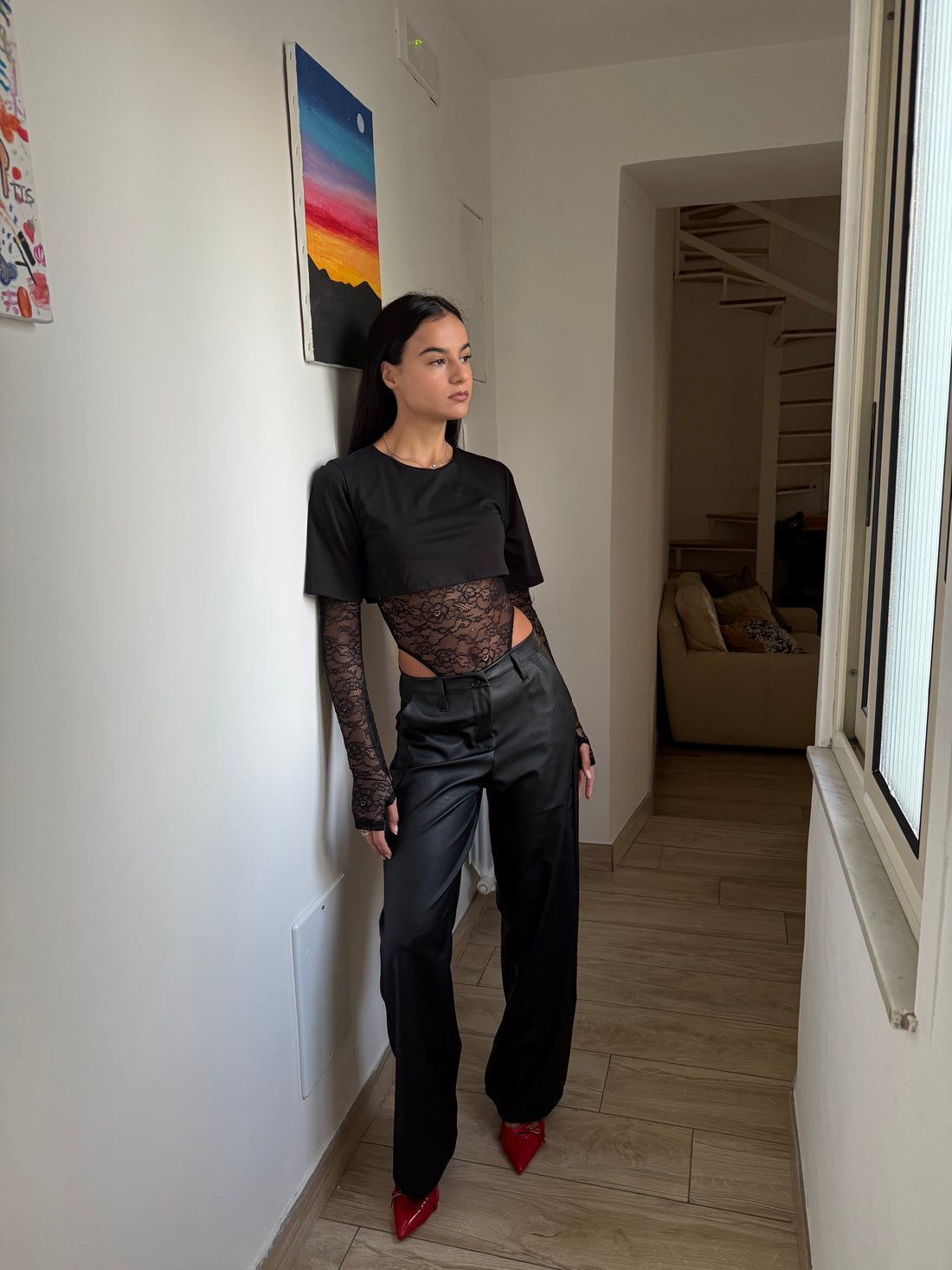 T-SHIRT BODY PIZZO NERO