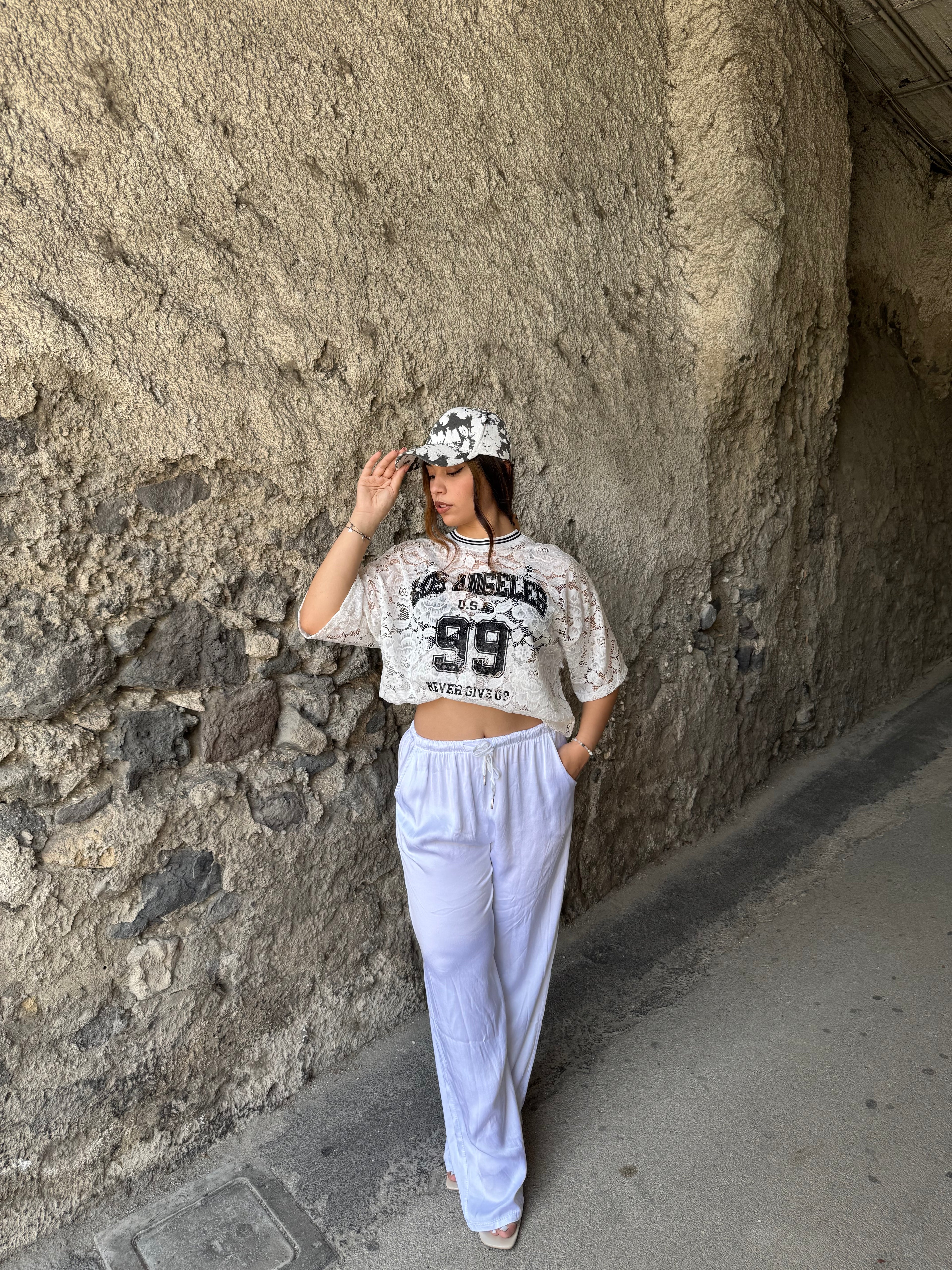 Pantalone satin bianco