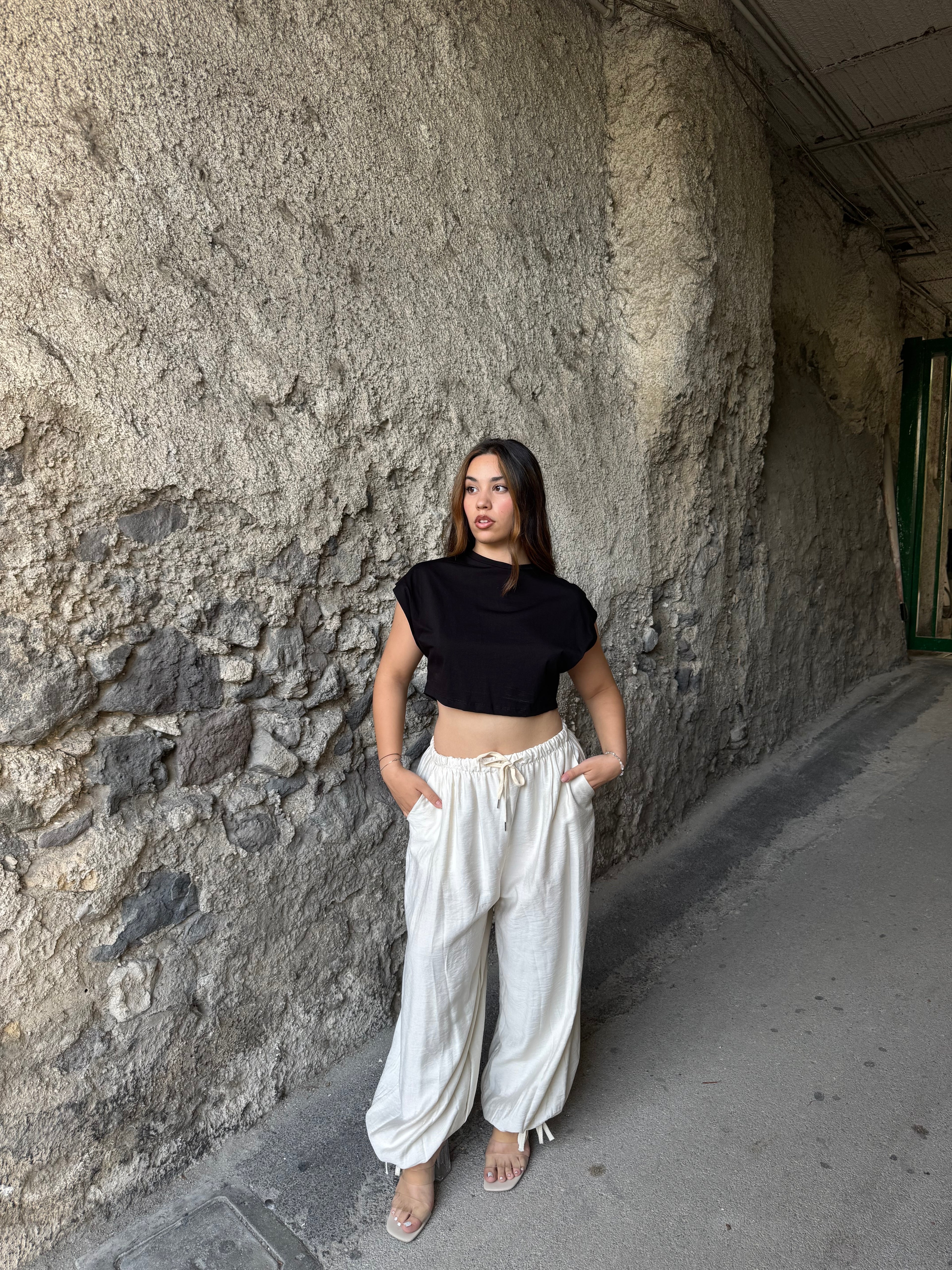 Pantalone balloon lino beige