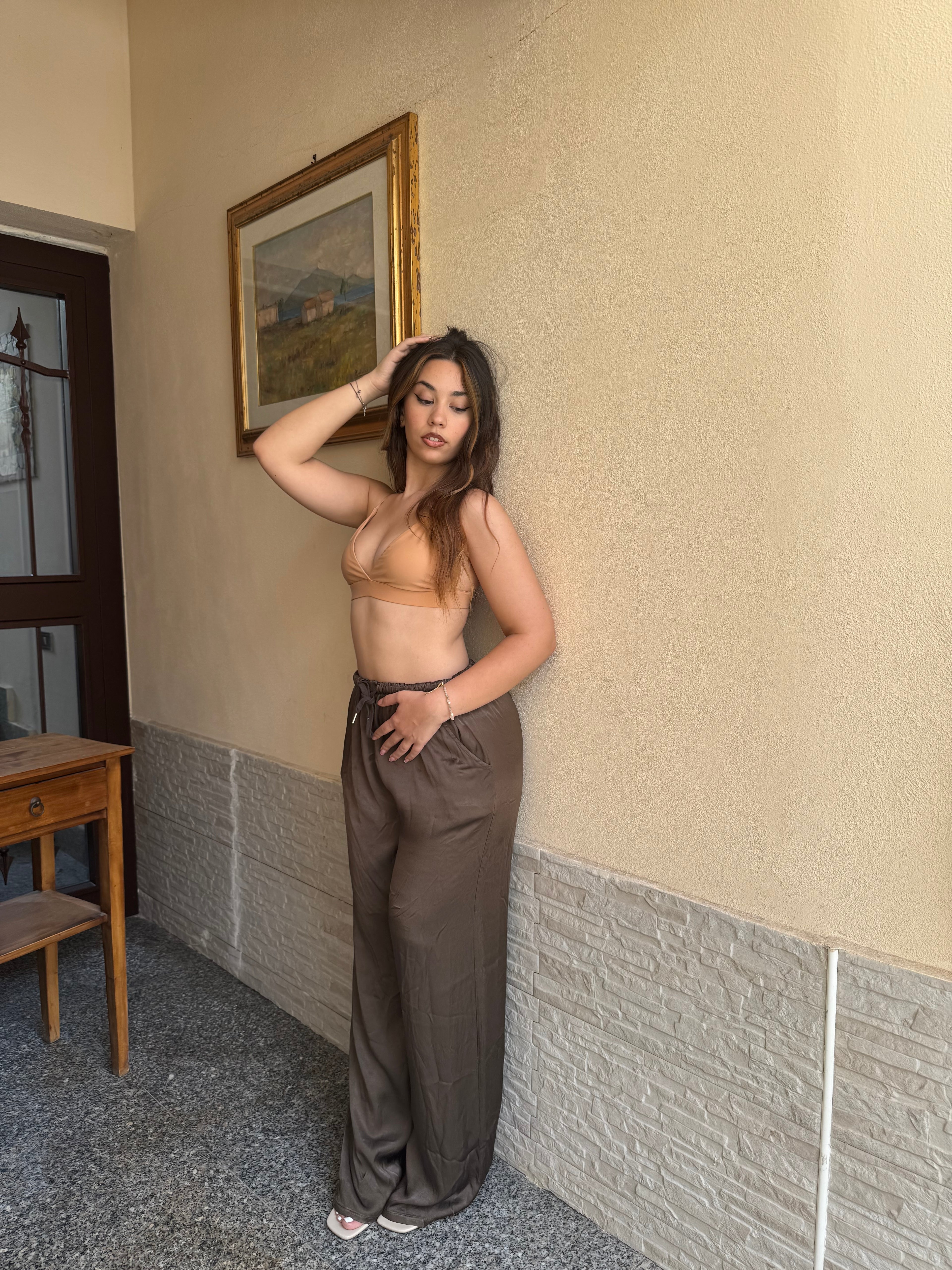 Pantalone satin marrone