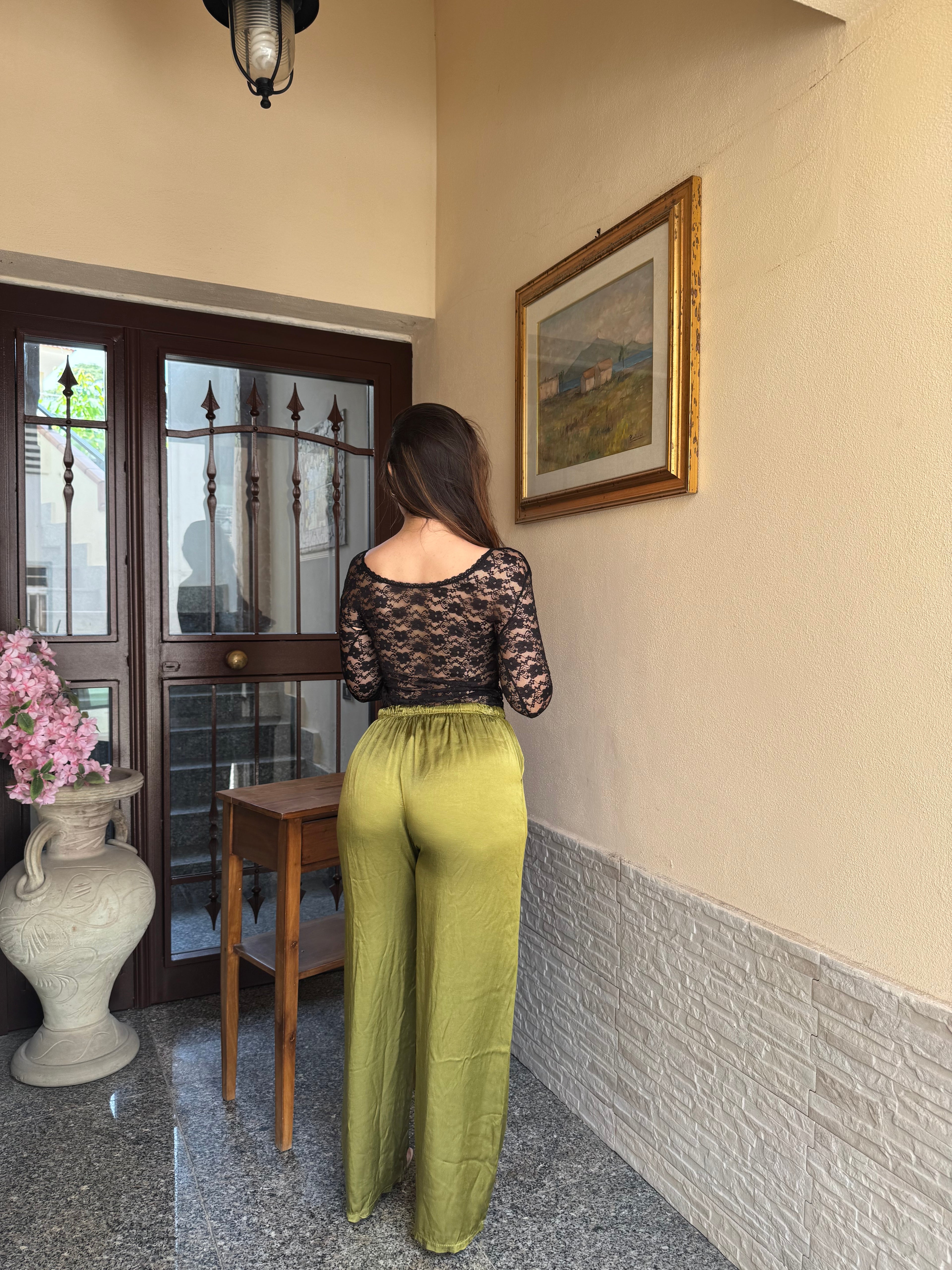 Pantalone satin verde