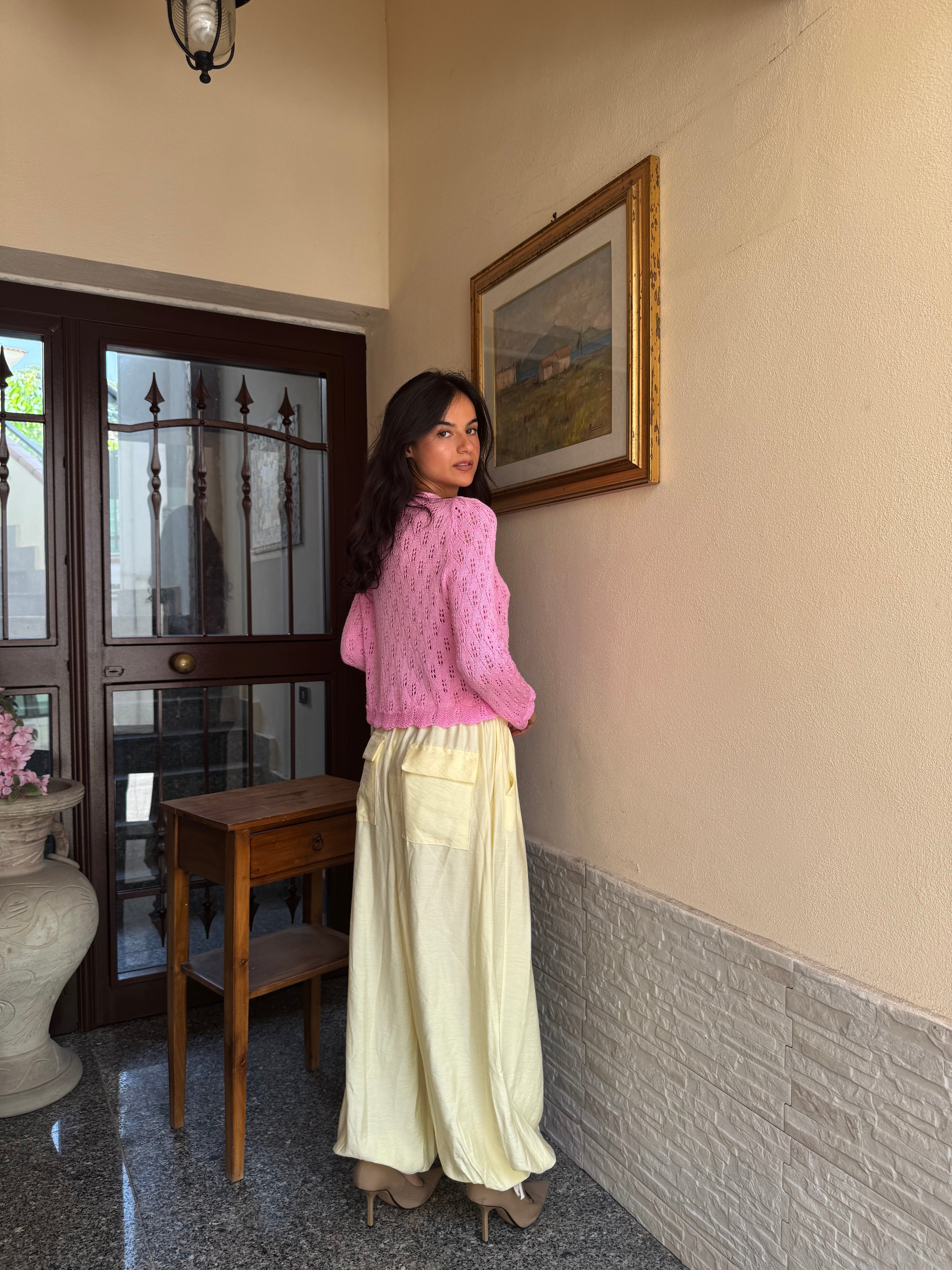 Pantalone balloon lino giallo
