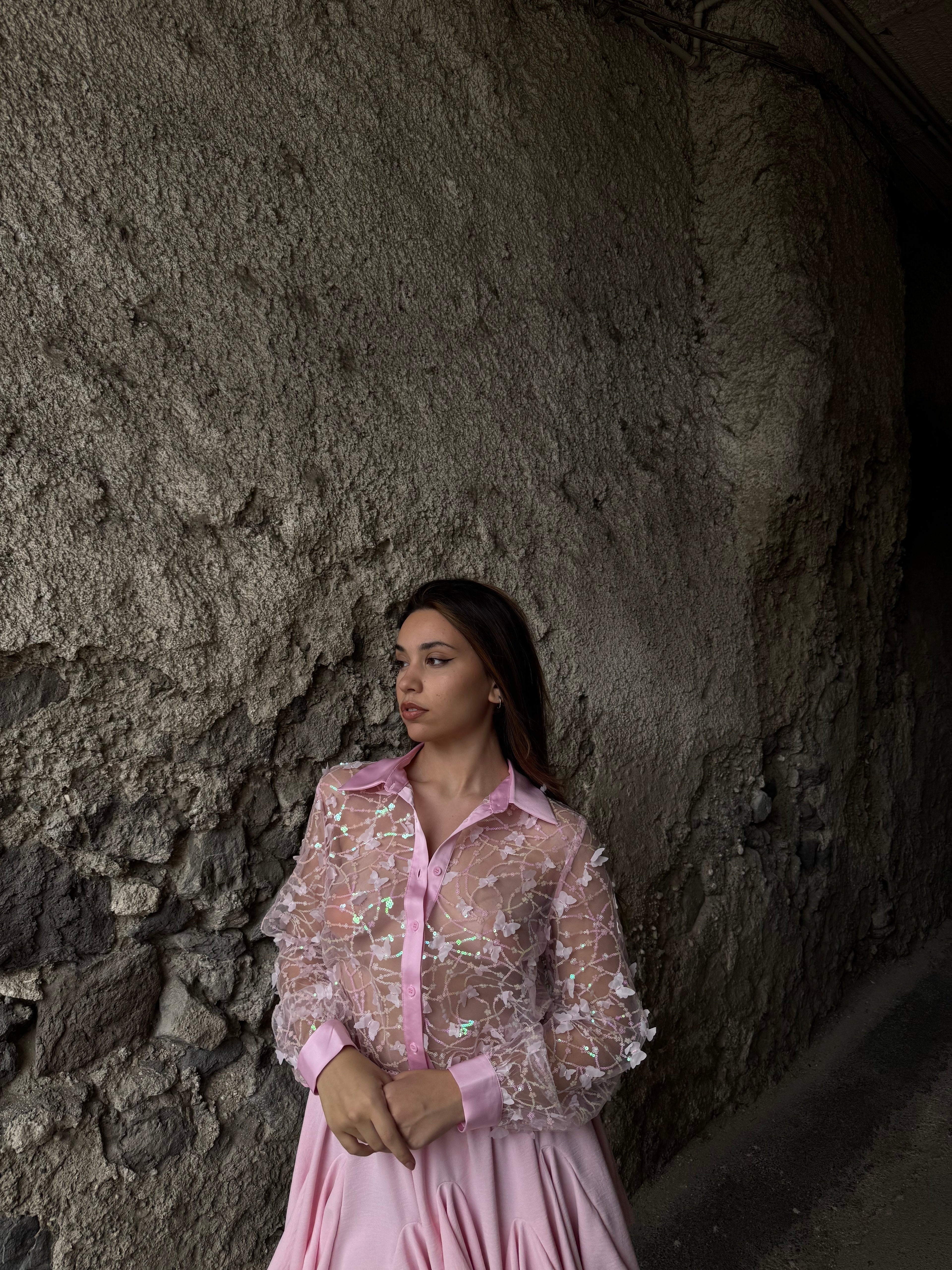 Camicia butterfly rosa