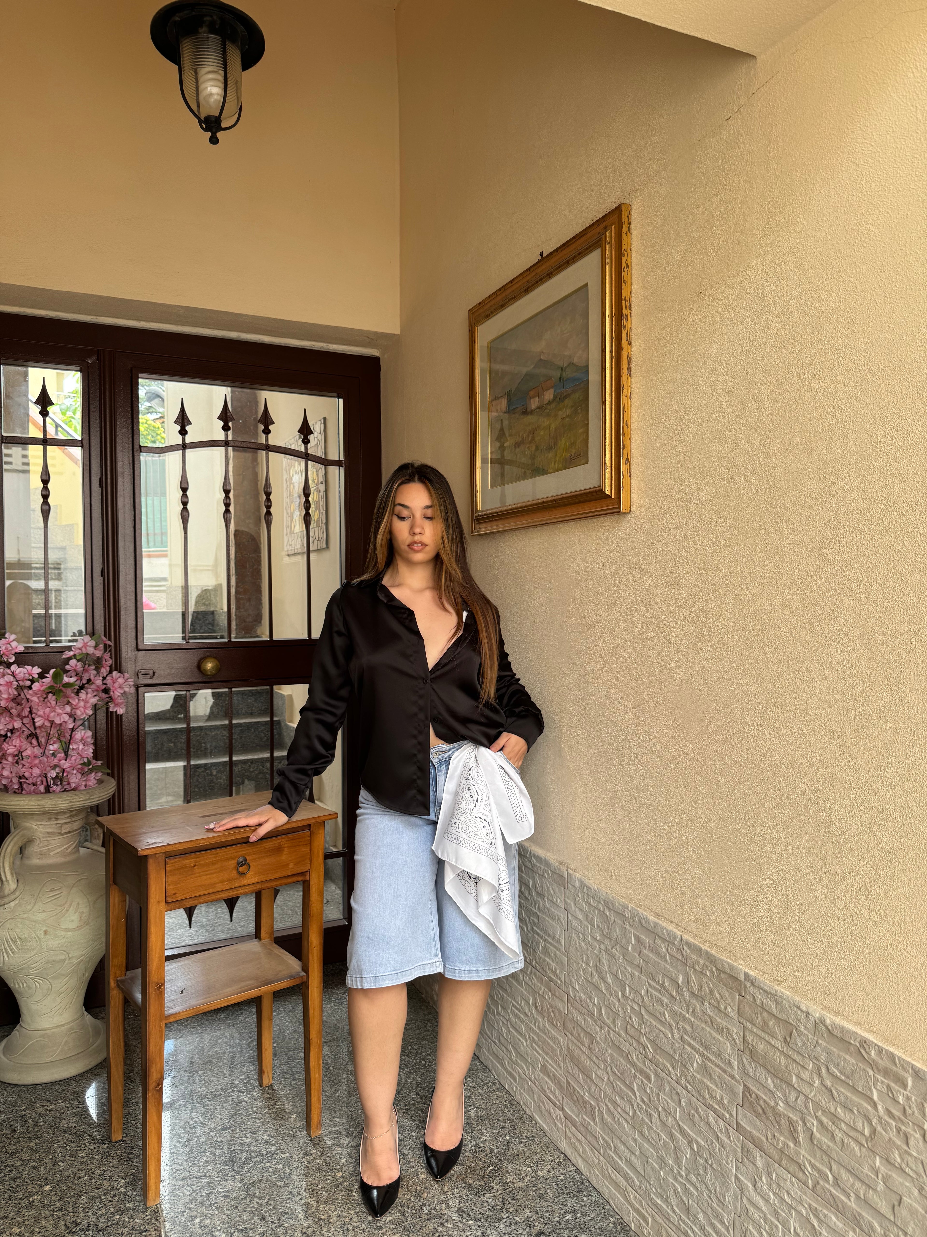Camicia satin nera