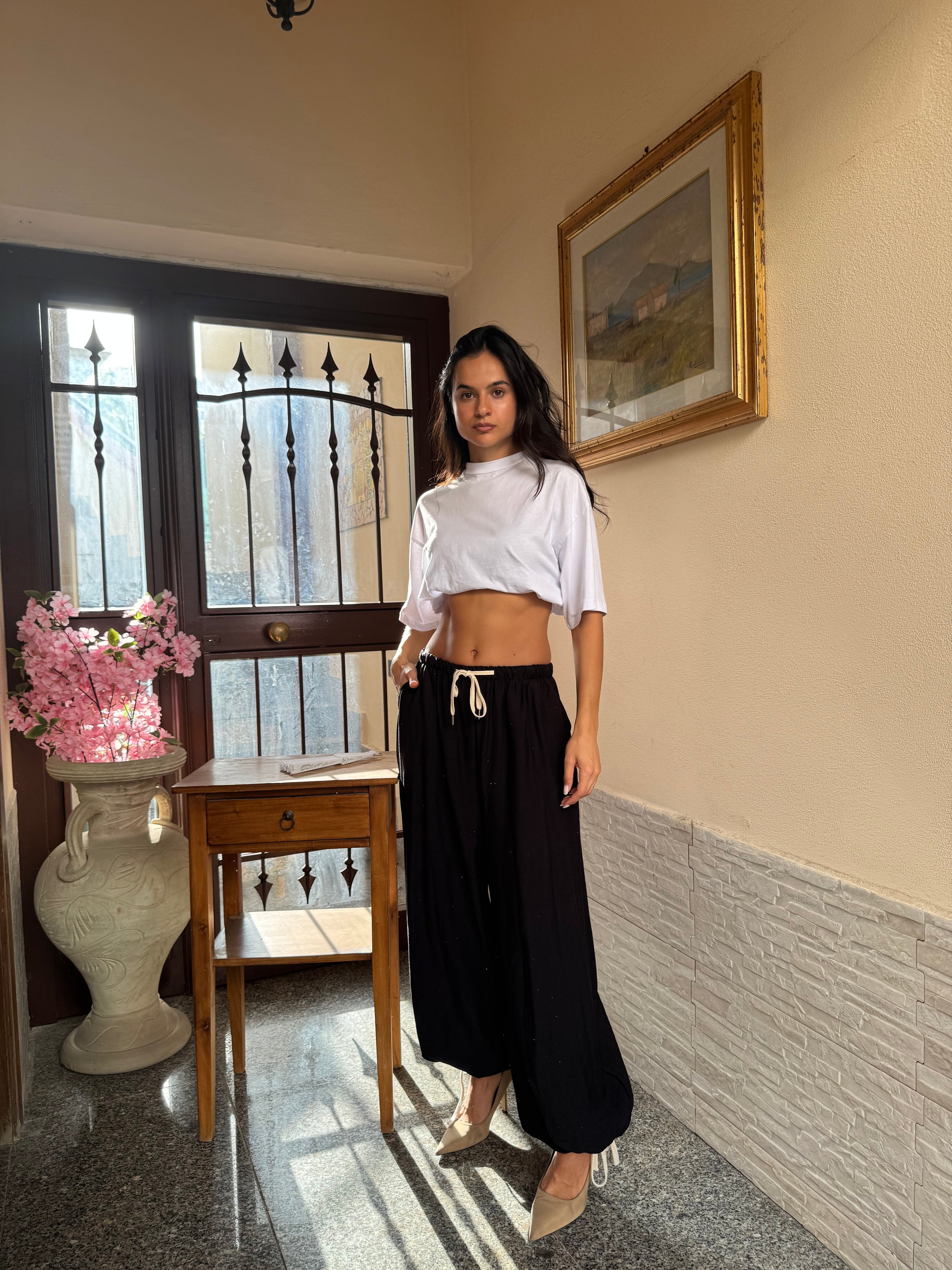 Pantalone balloon lino nero