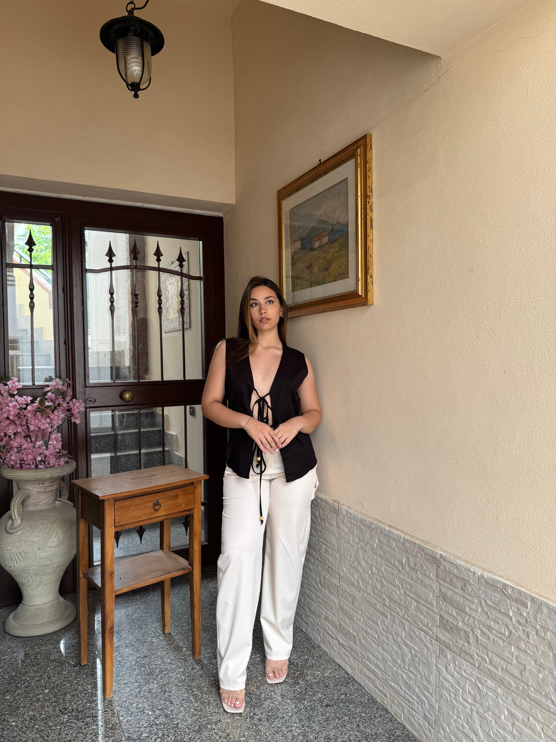 Gilet oversize Lino nero - Wonderstyle