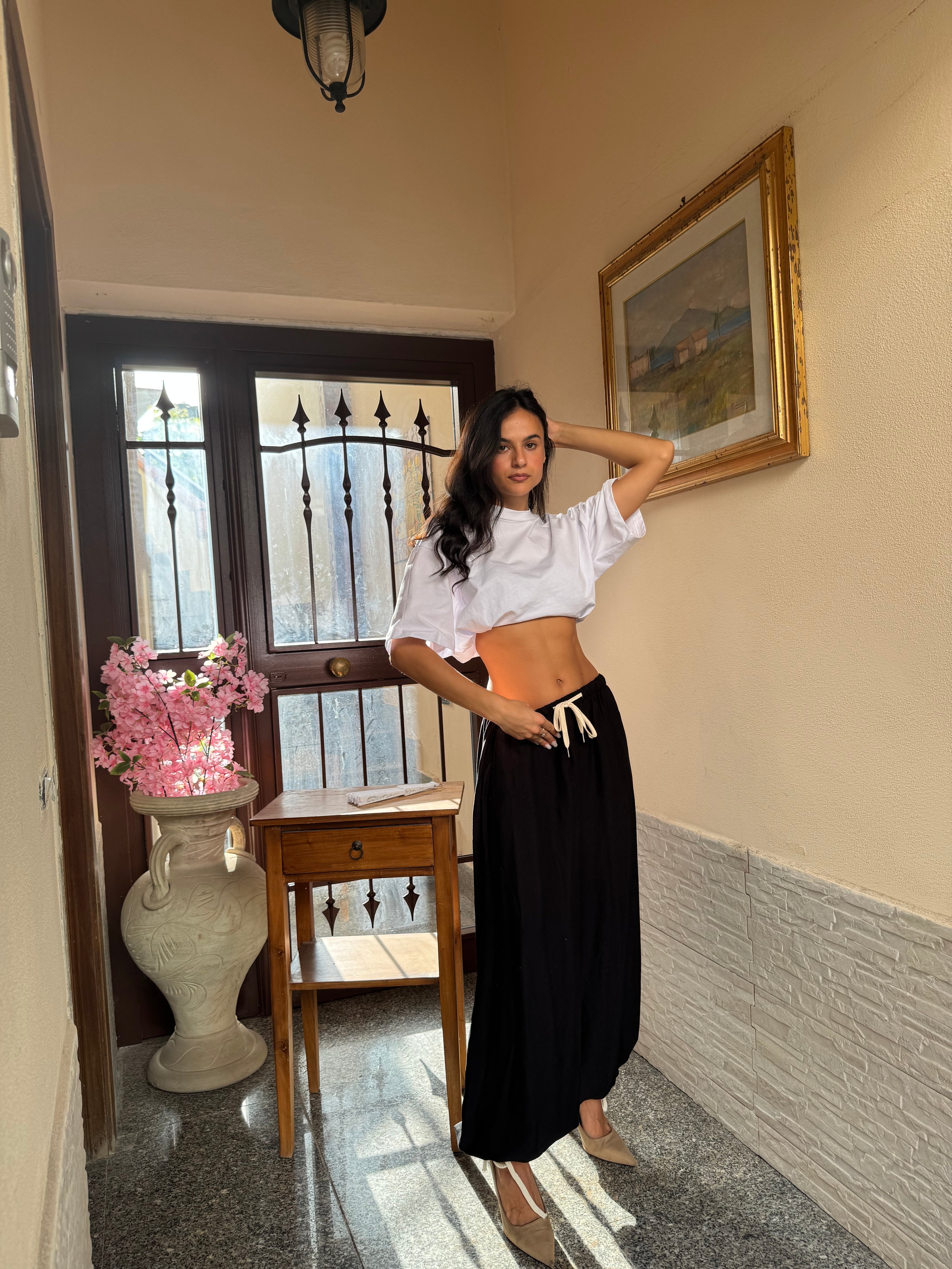 Pantalone balloon lino nero