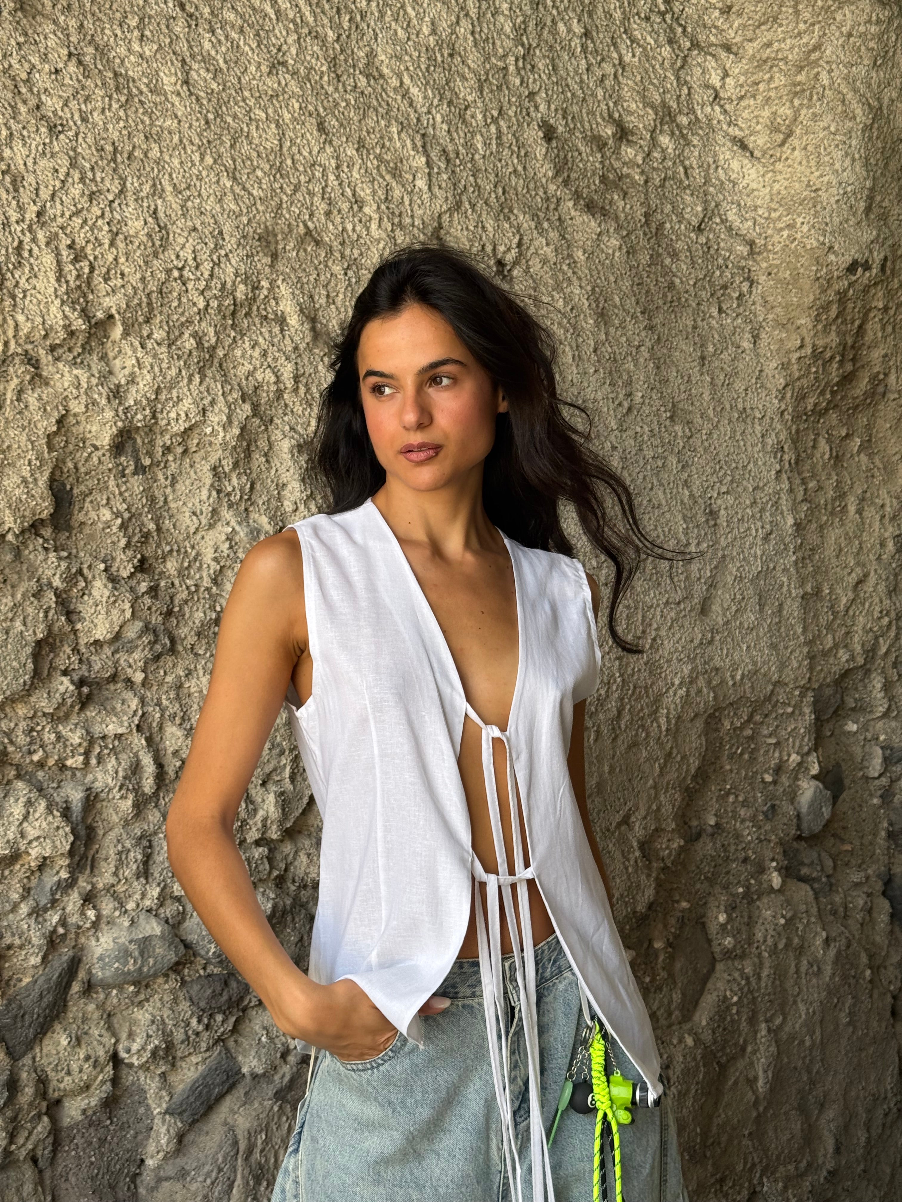 Gilet oversize Lino bianco