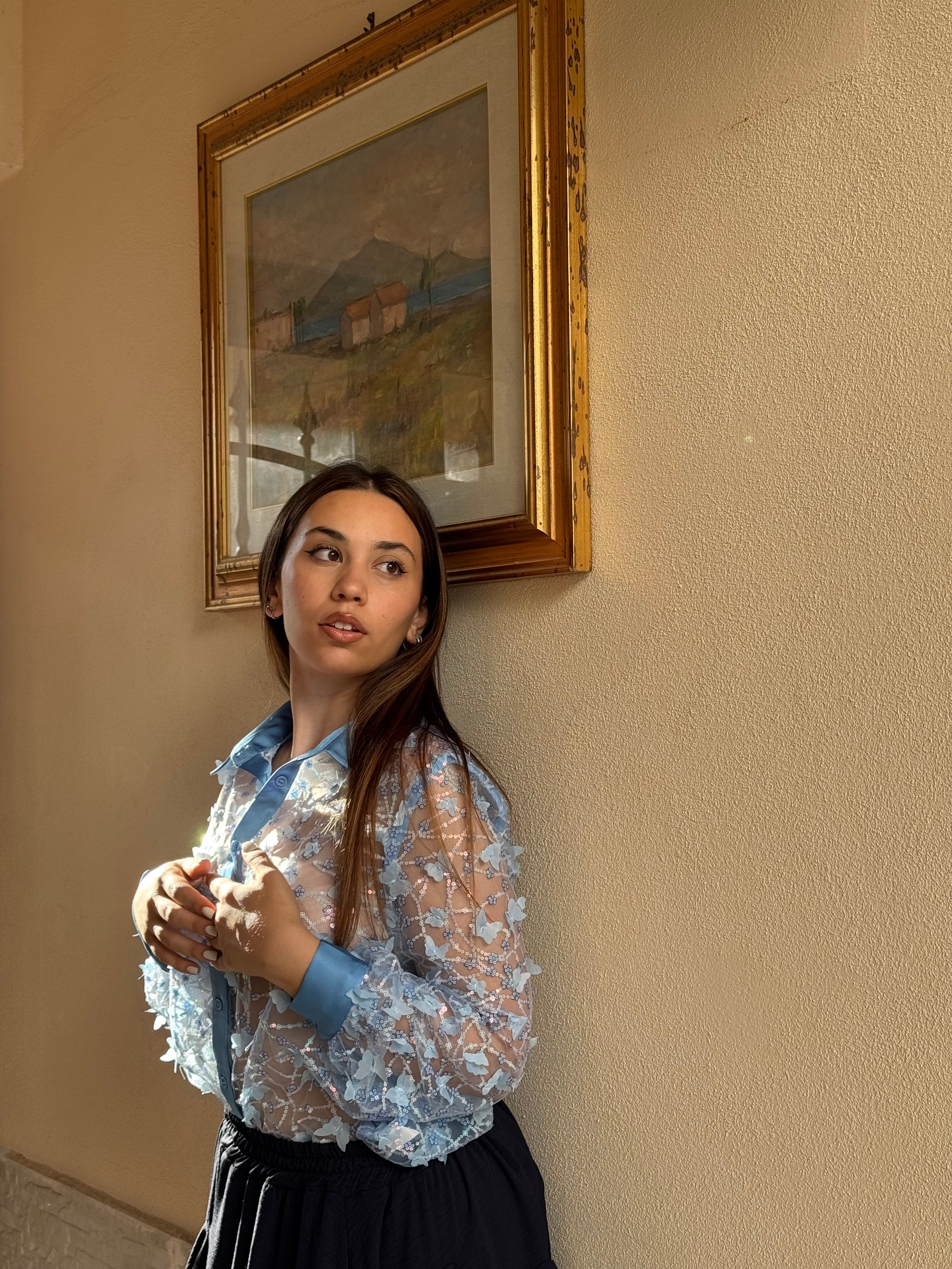 Camicia butterfly blu