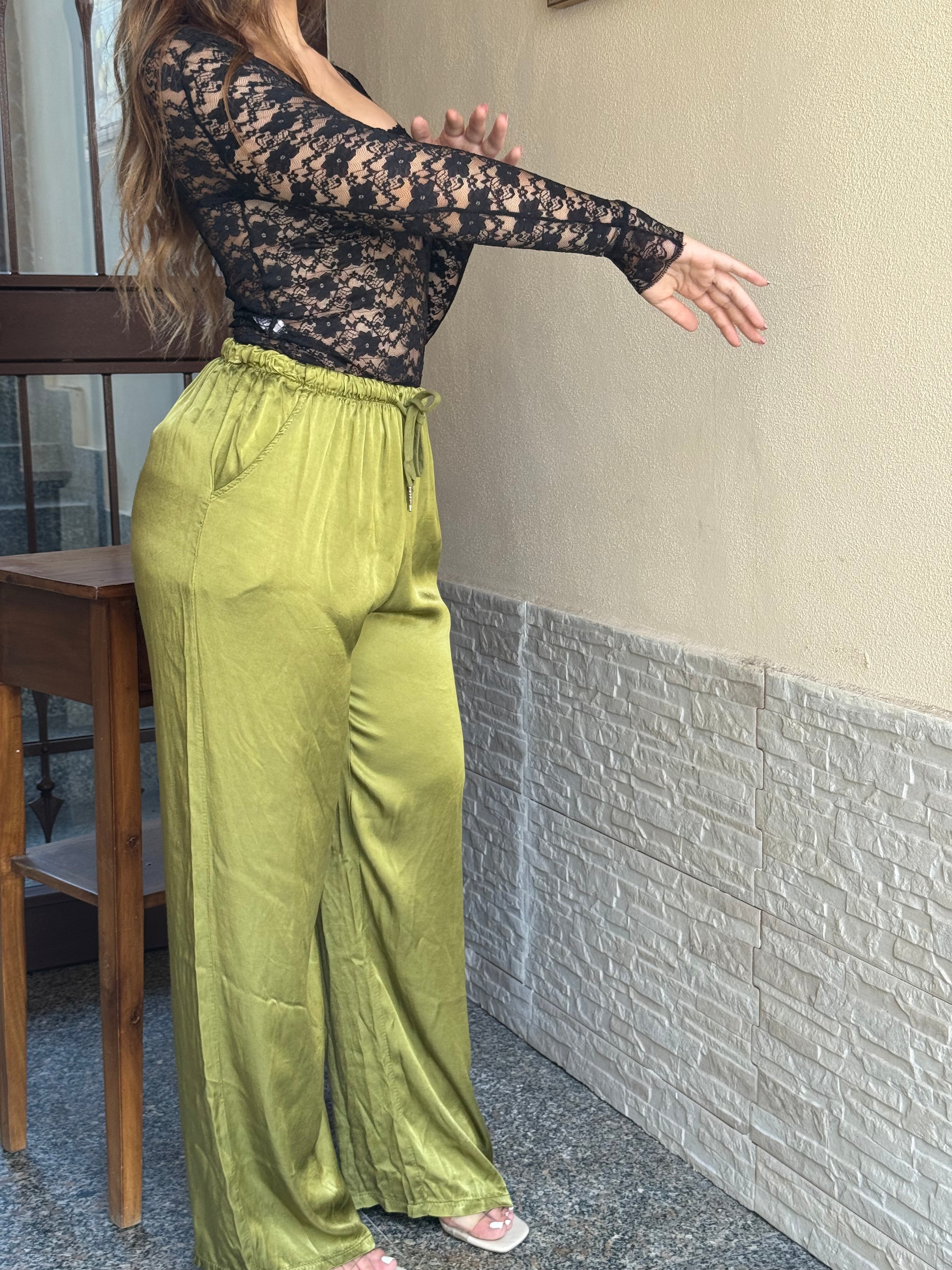Pantalone satin verde