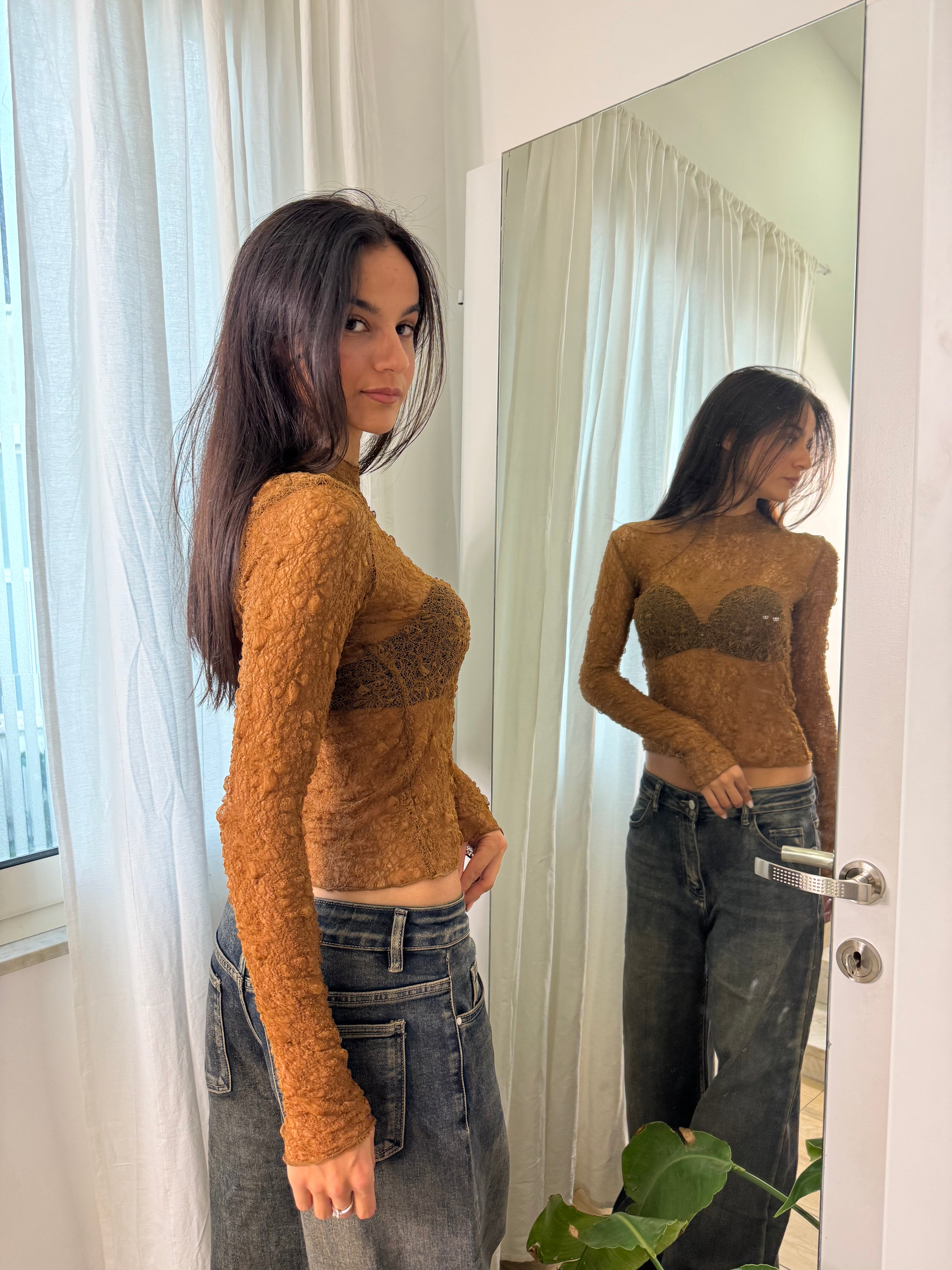 Maglia traforata marrone - Wonderstyle
