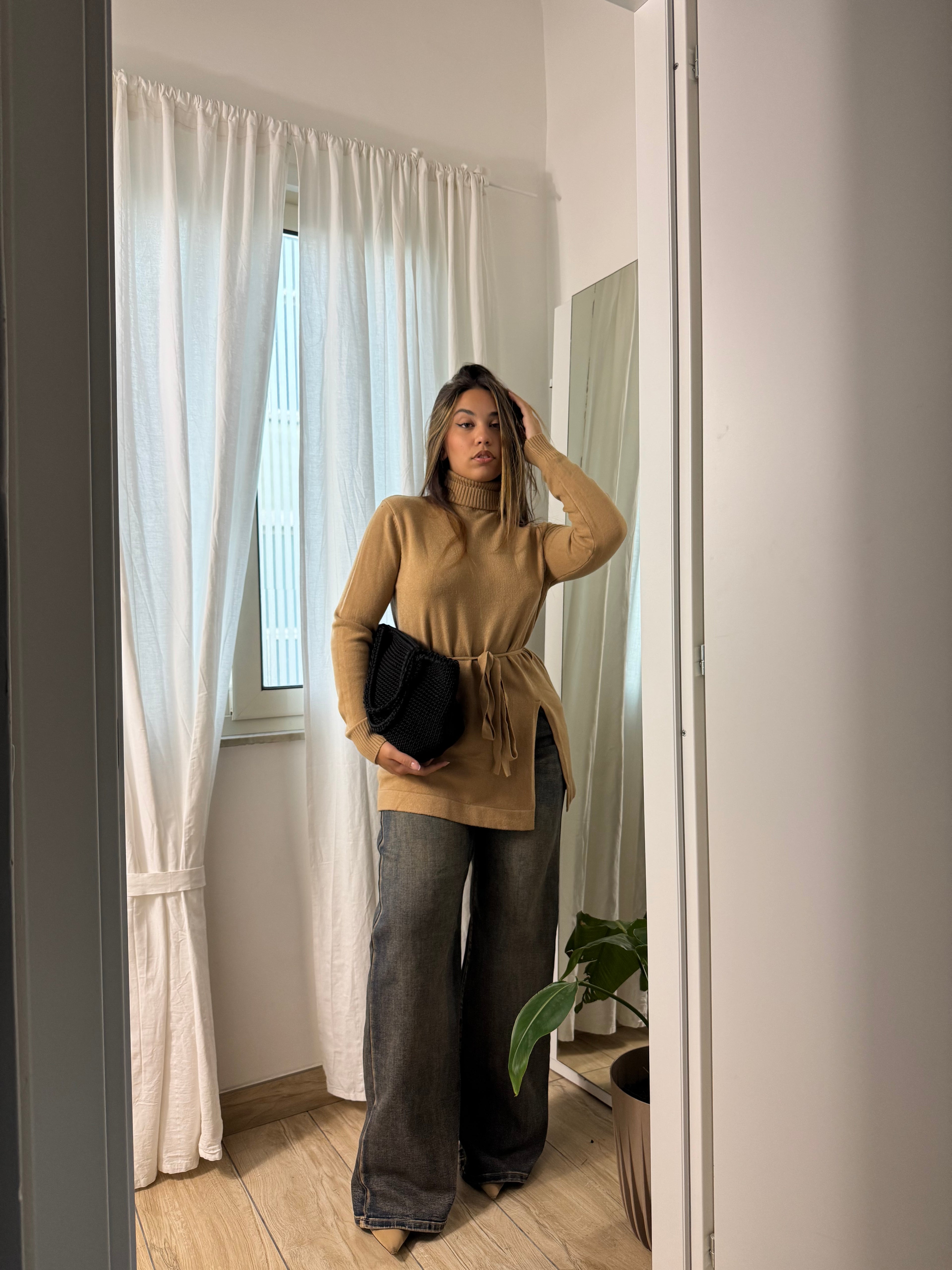 Maglione Flake cammello - Wonderstyle