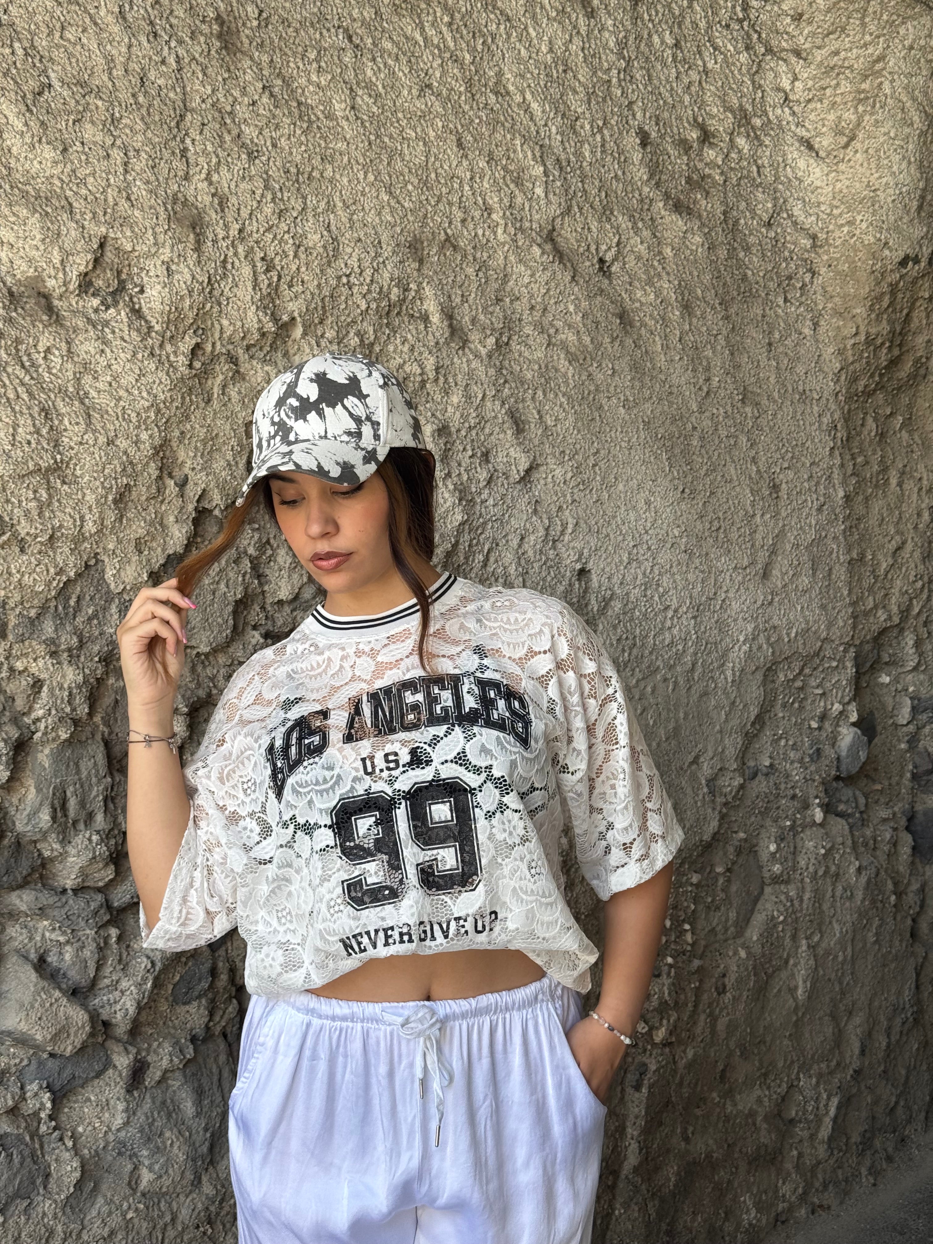 T-shirt camicia lace bianca