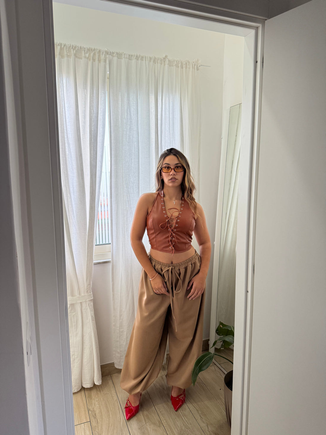 Top ecopelle marrone - Wonderstyle