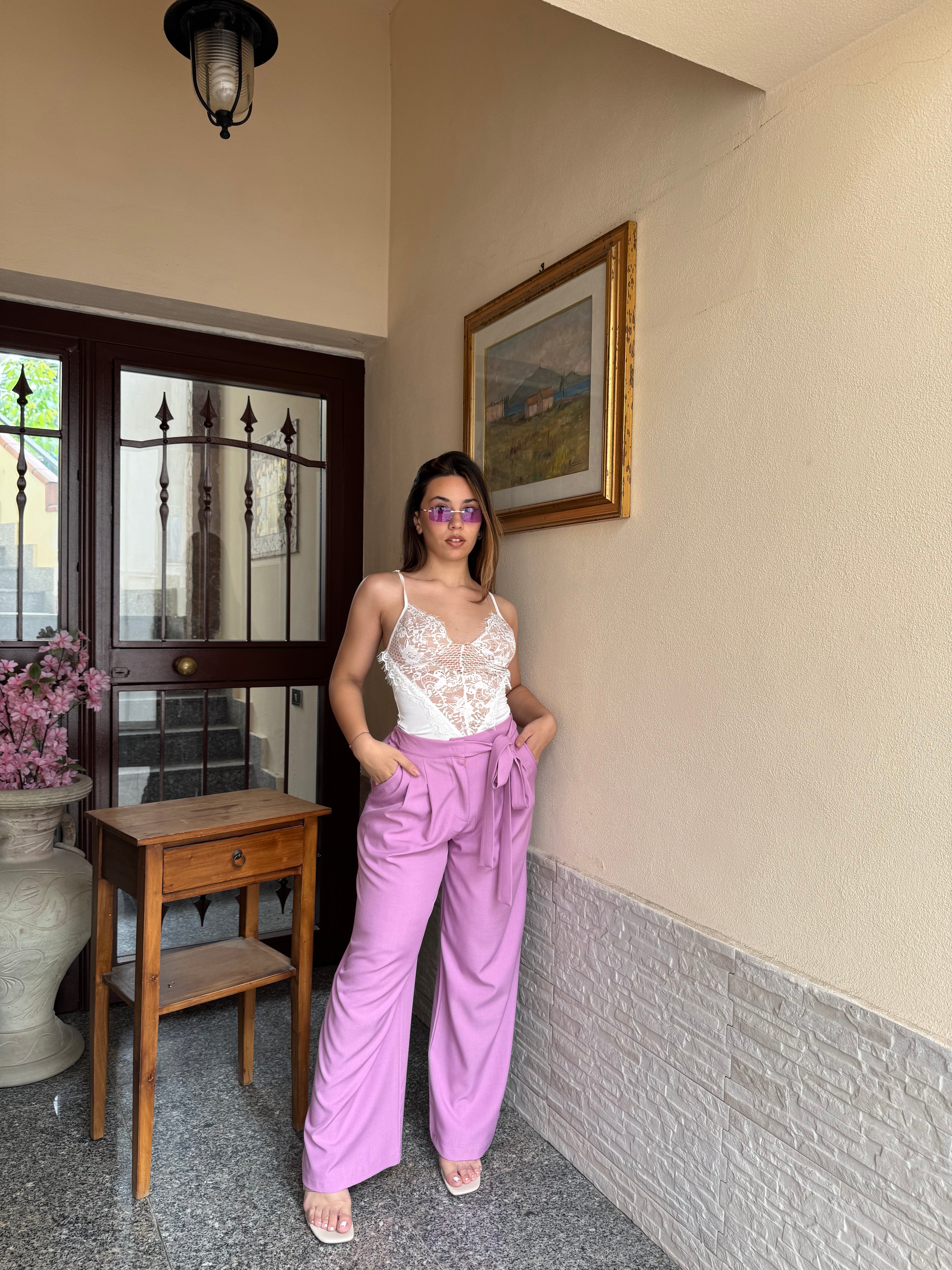 Pantalone fiocco rosa