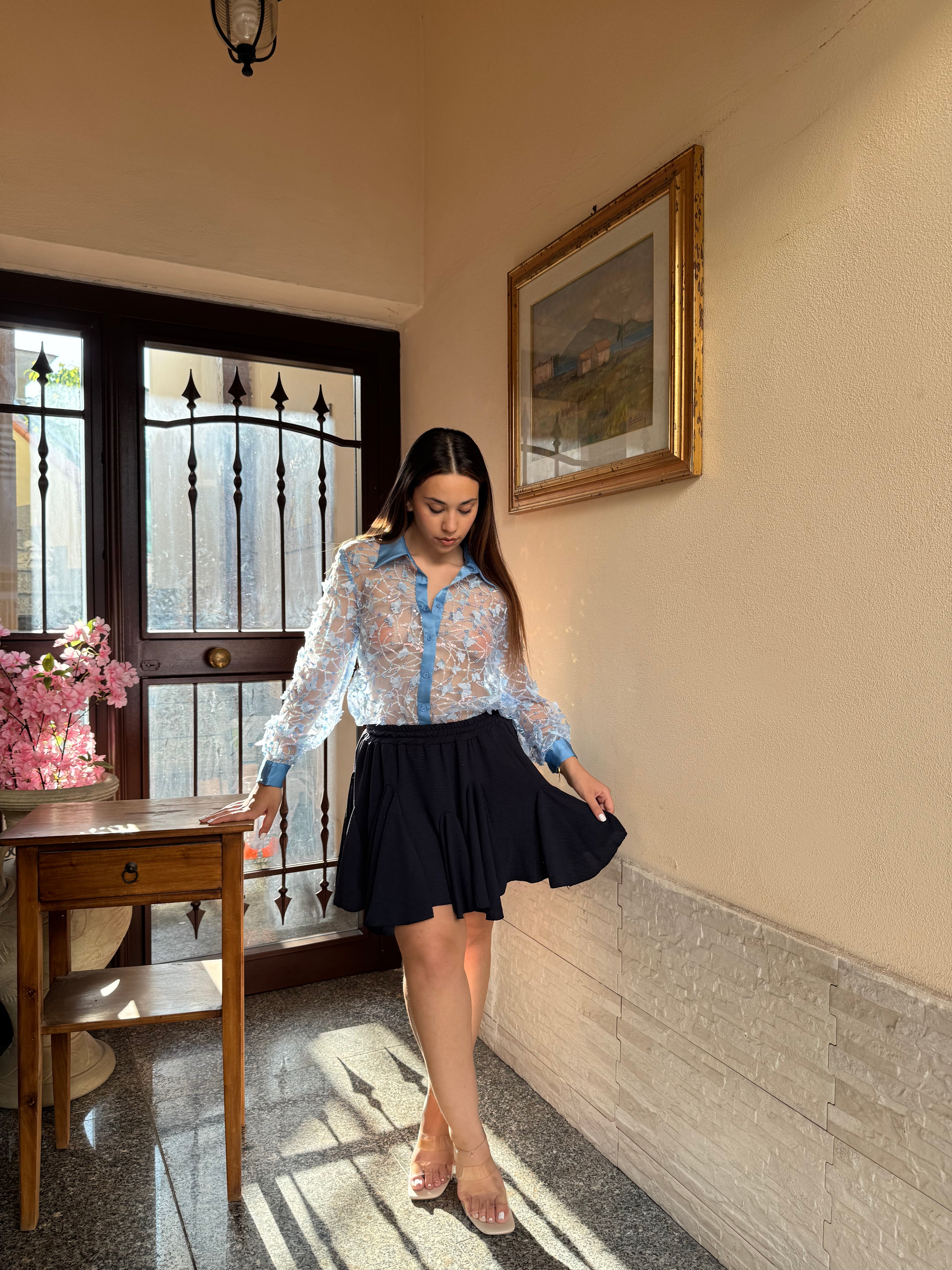 Camicia butterfly blu