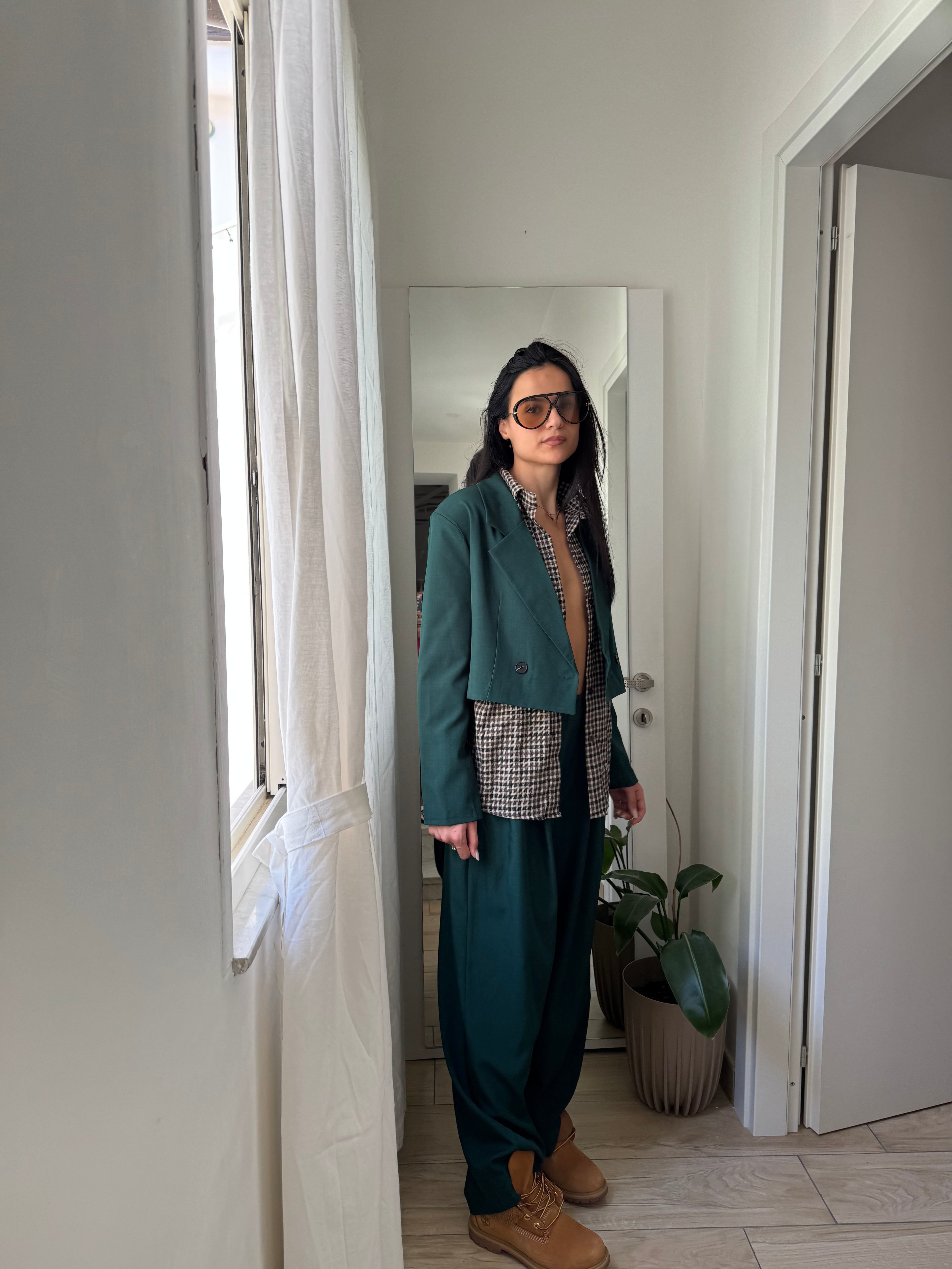 Tailleur cropped verde