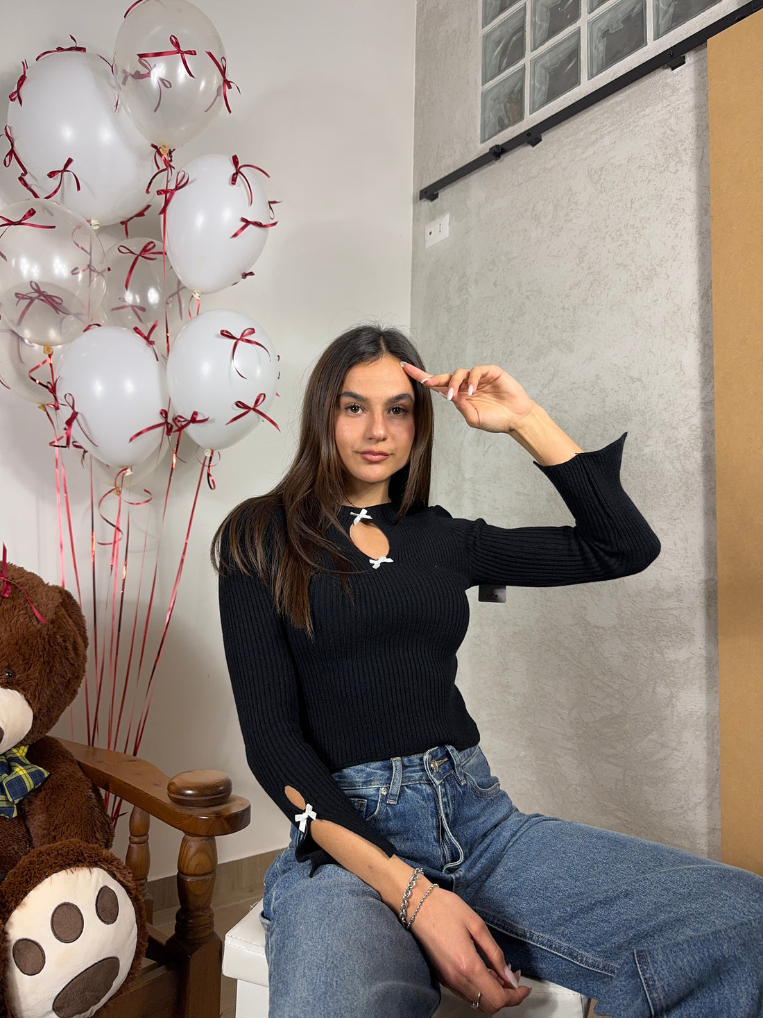 Maglioncino ribbon nero - Wonderstyle