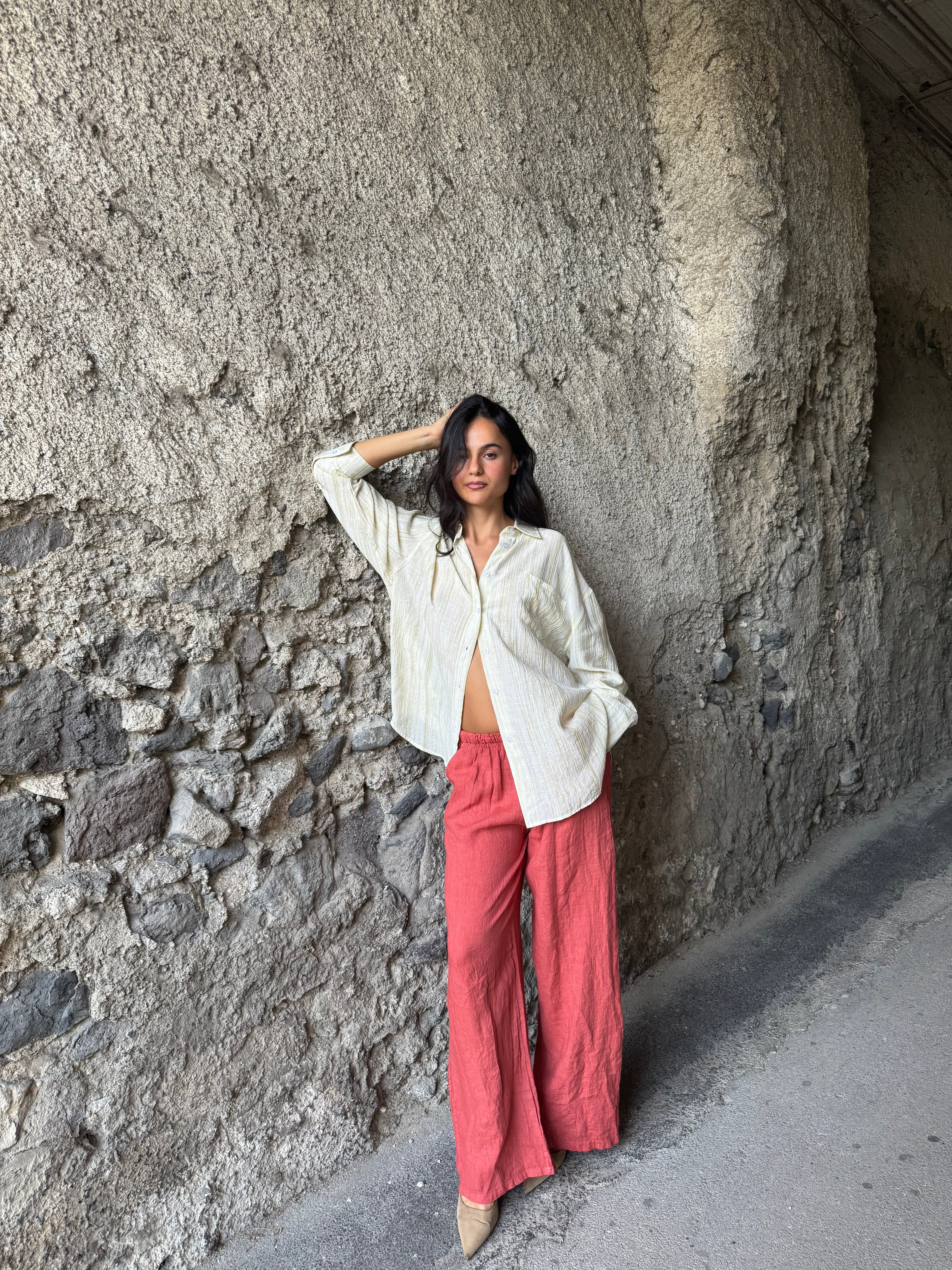 Pantalone lino corallo