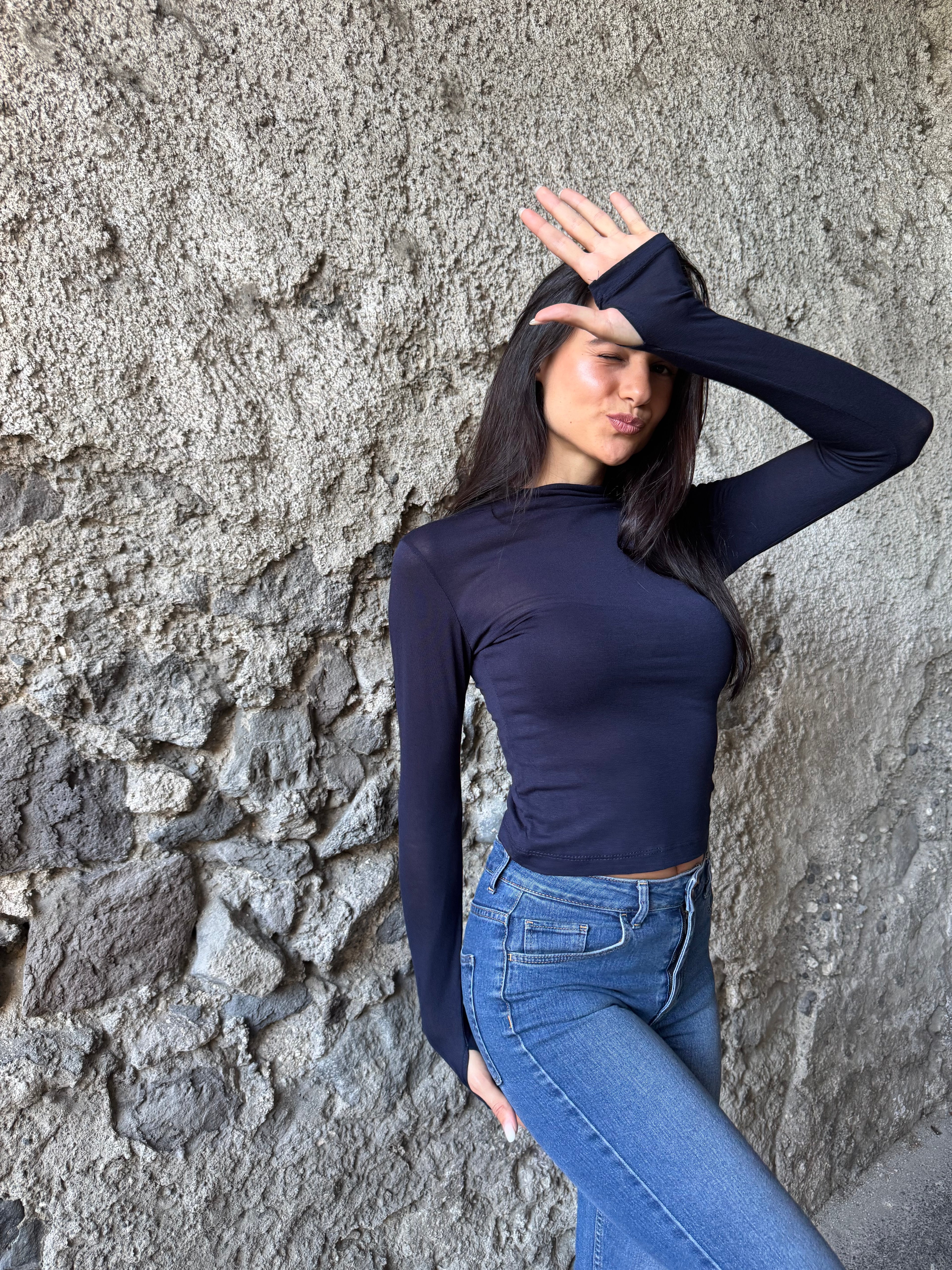 Maglia slim blu