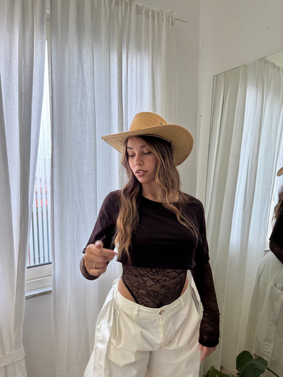 T-shirt body pizzo marrone - Wonderstyle