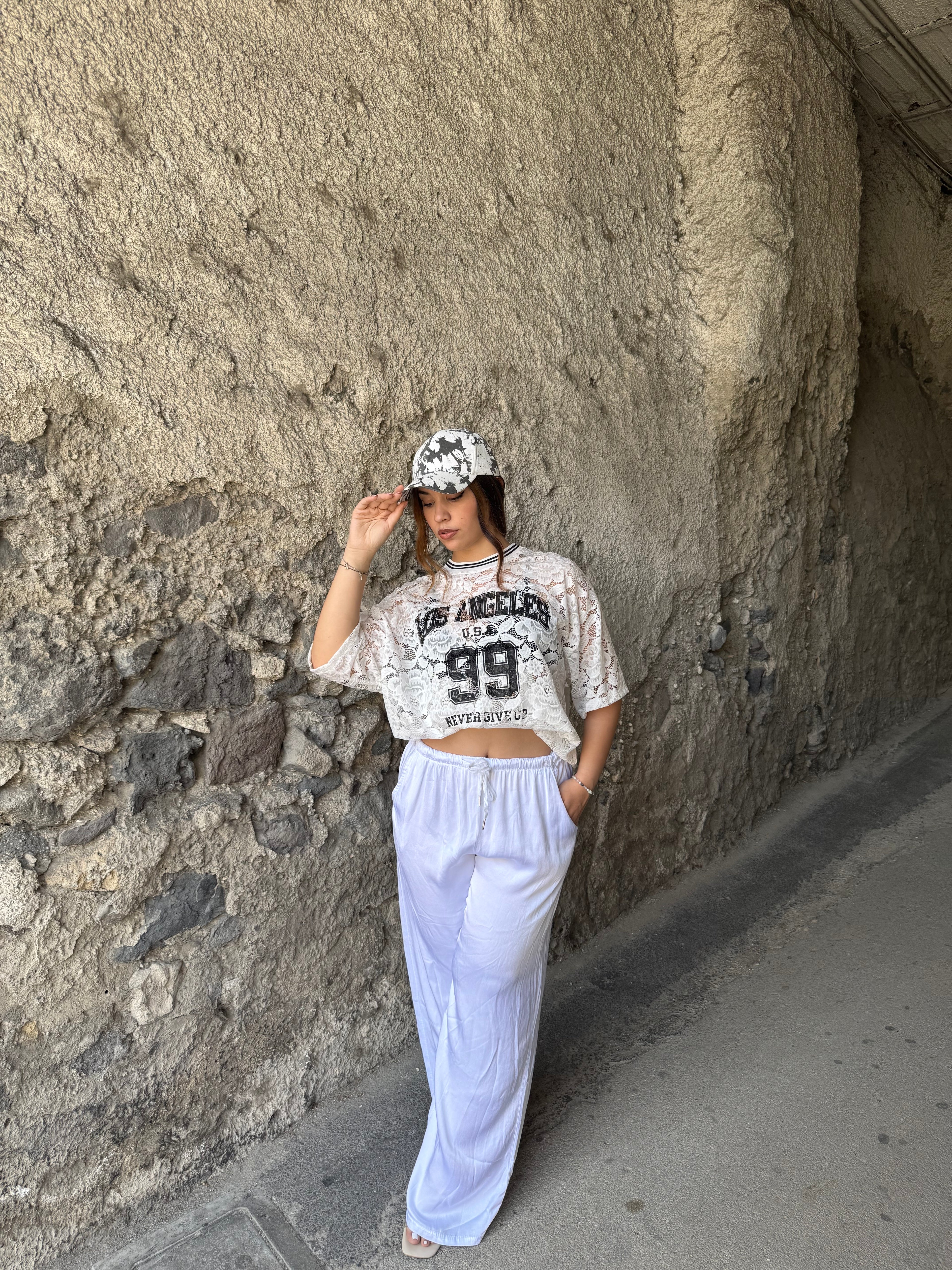 T-shirt camicia lace bianca