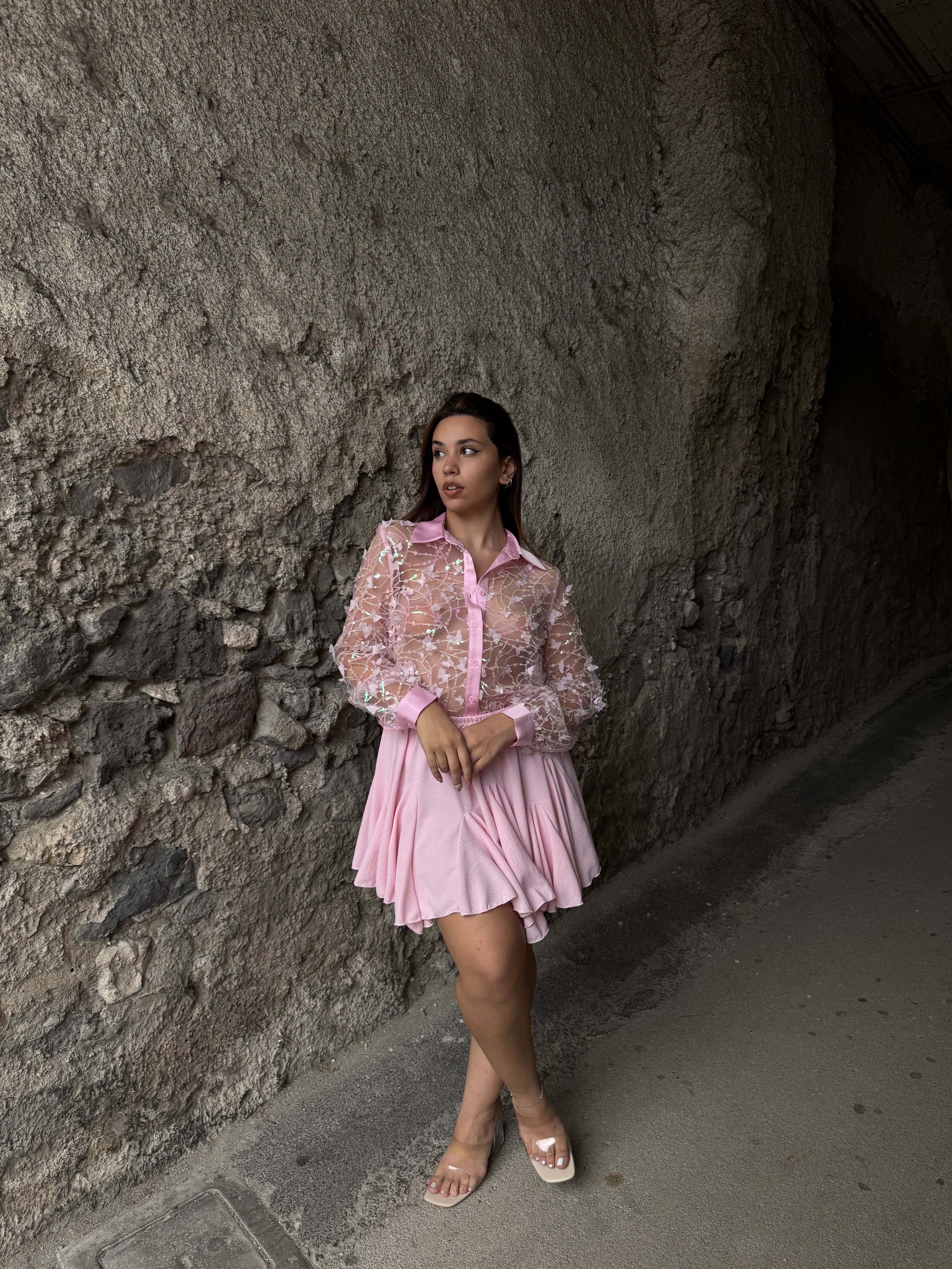 Camicia butterfly rosa