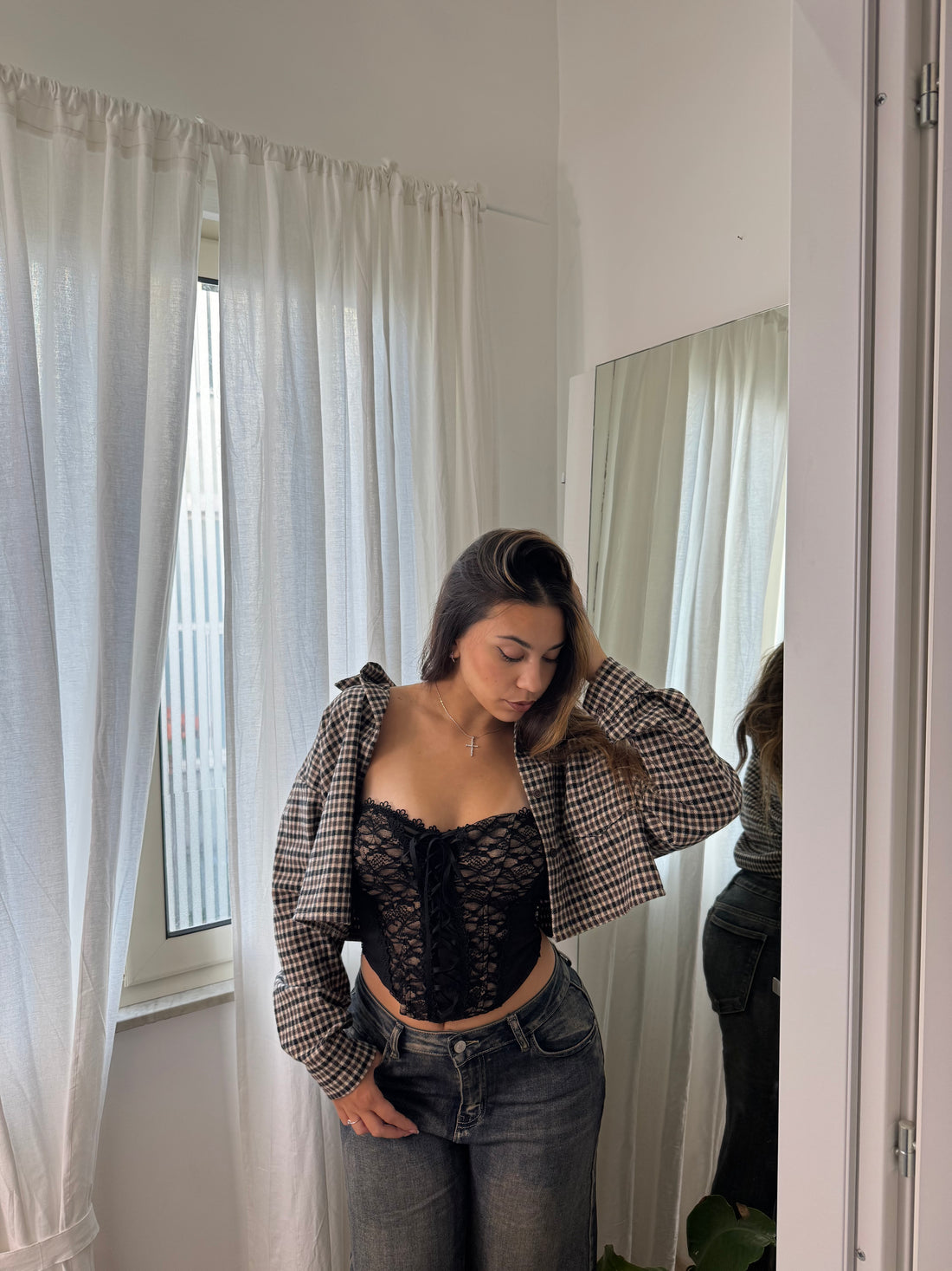 Camicia flanella marrone crop - Wonderstyle