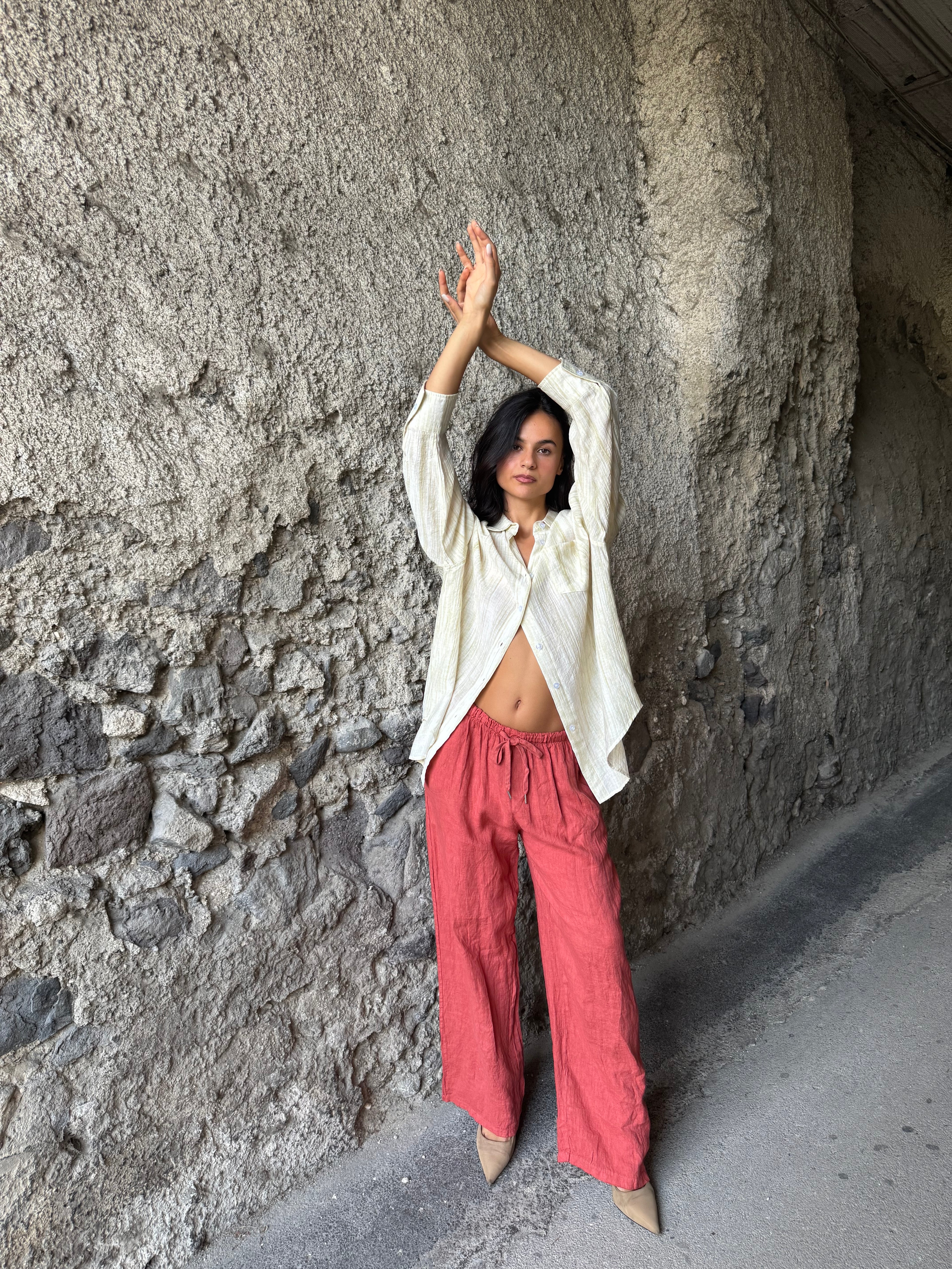 Pantalone lino corallo