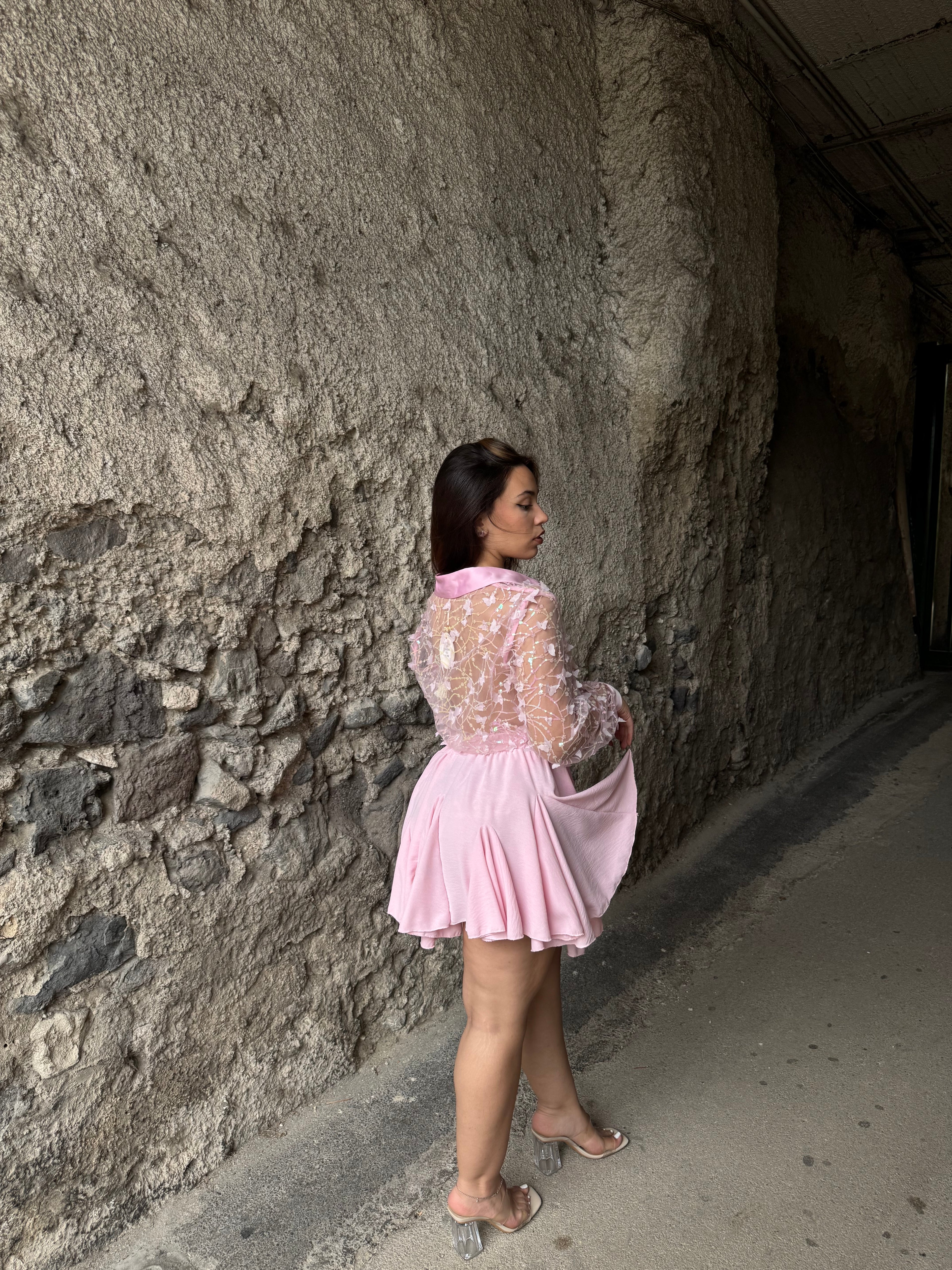 Camicia butterfly rosa