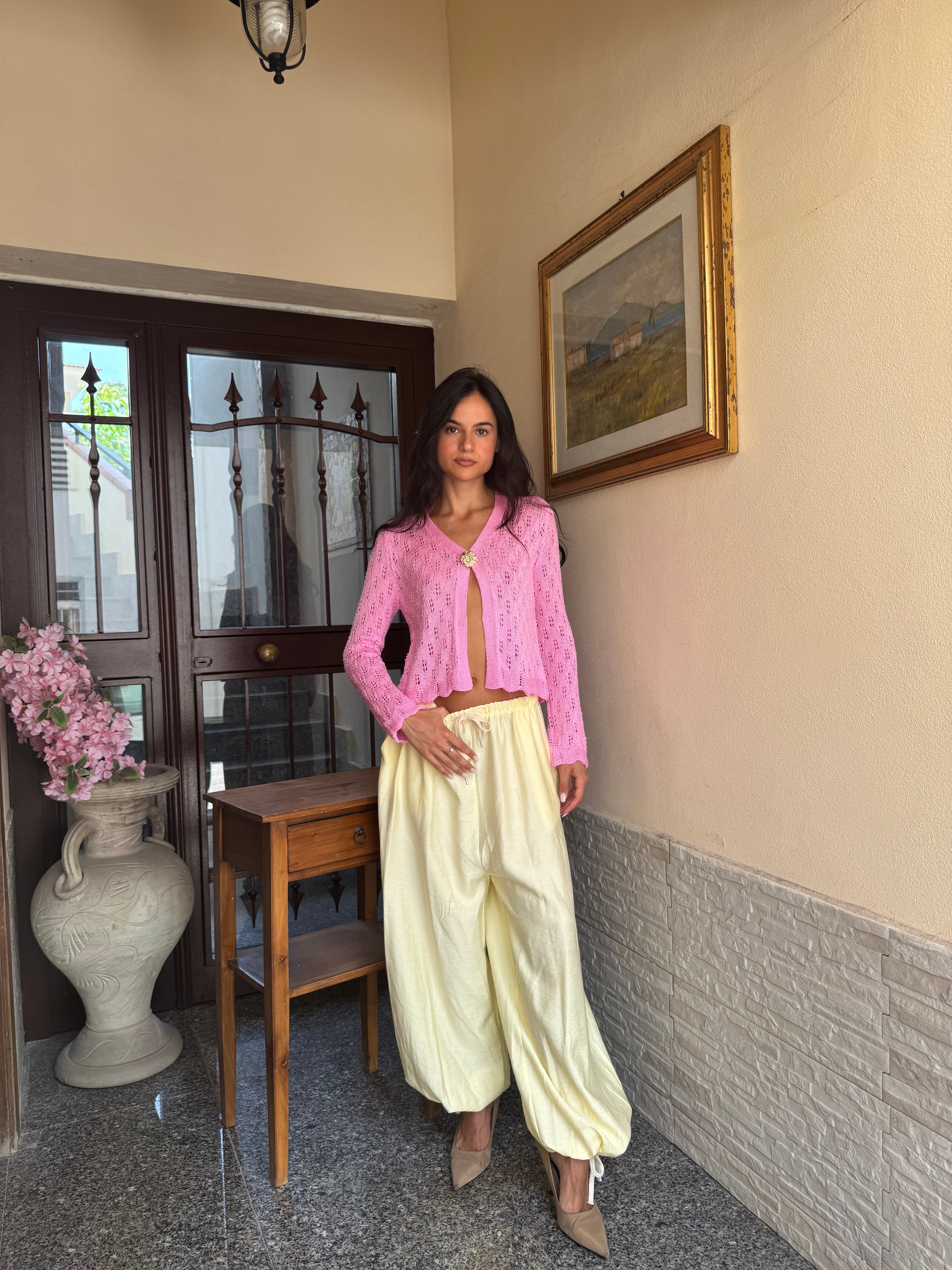 Pantalone balloon lino giallo