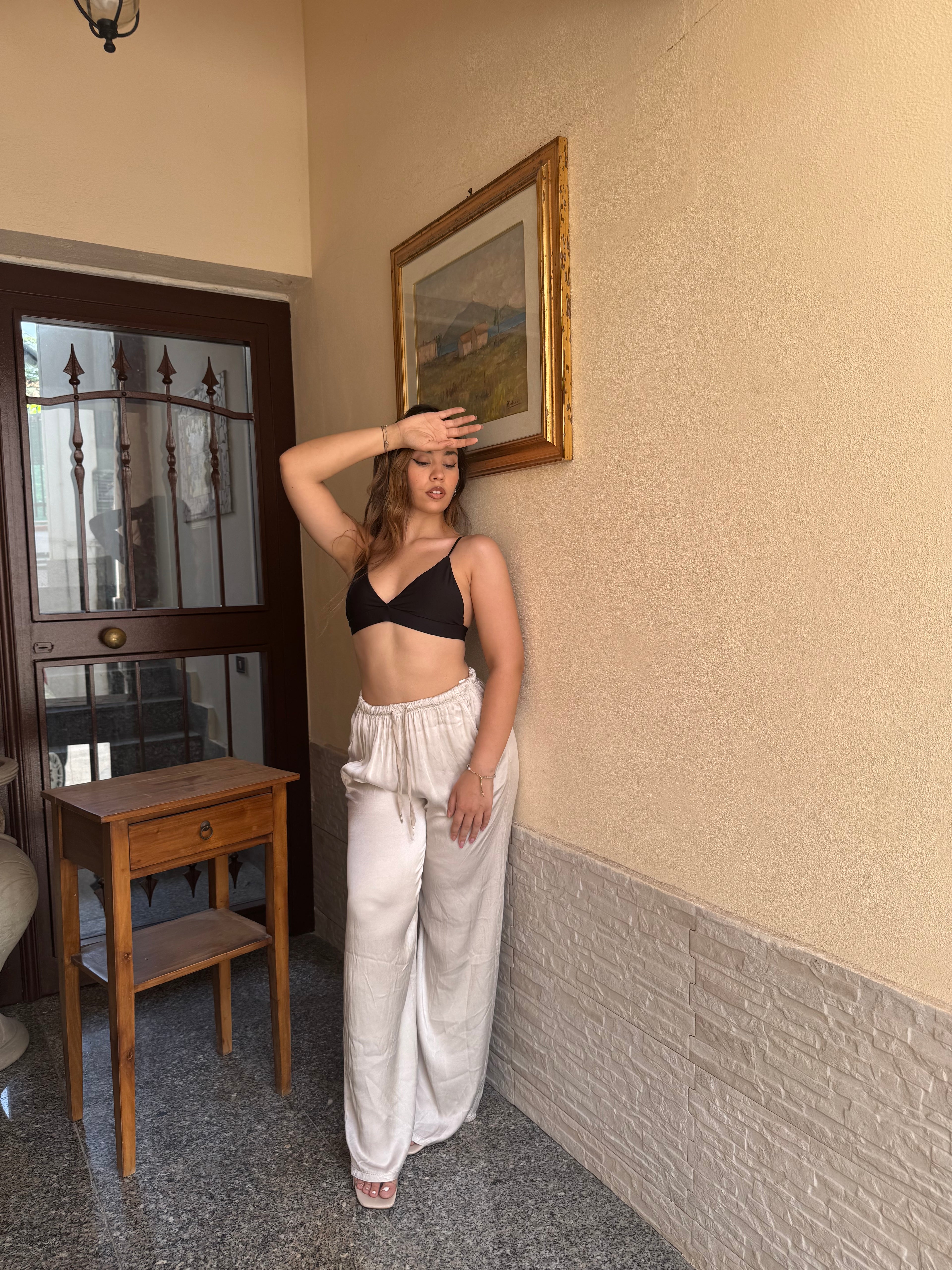 Pantalone satin beige