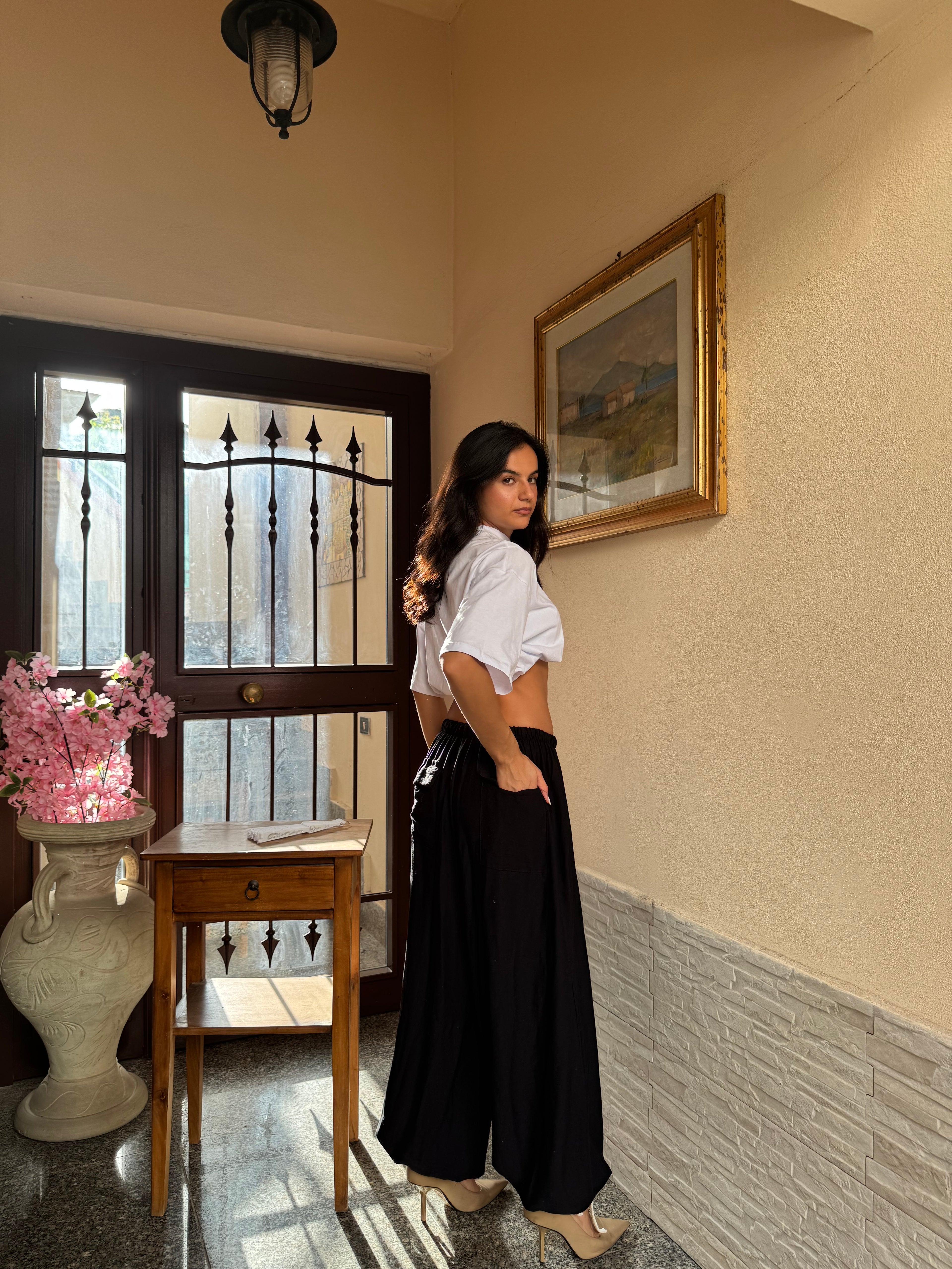 Pantalone balloon lino nero