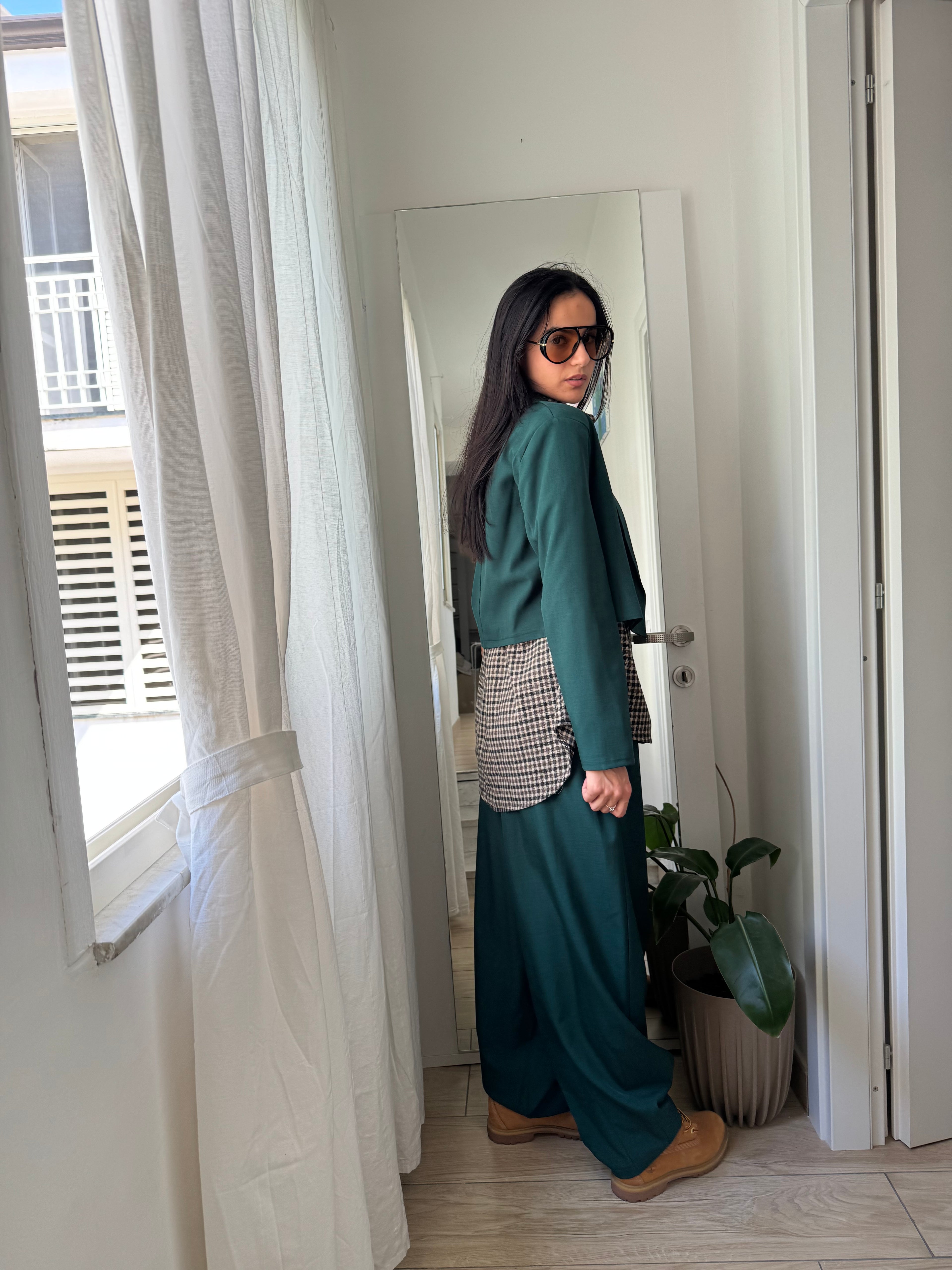 Tailleur cropped verde