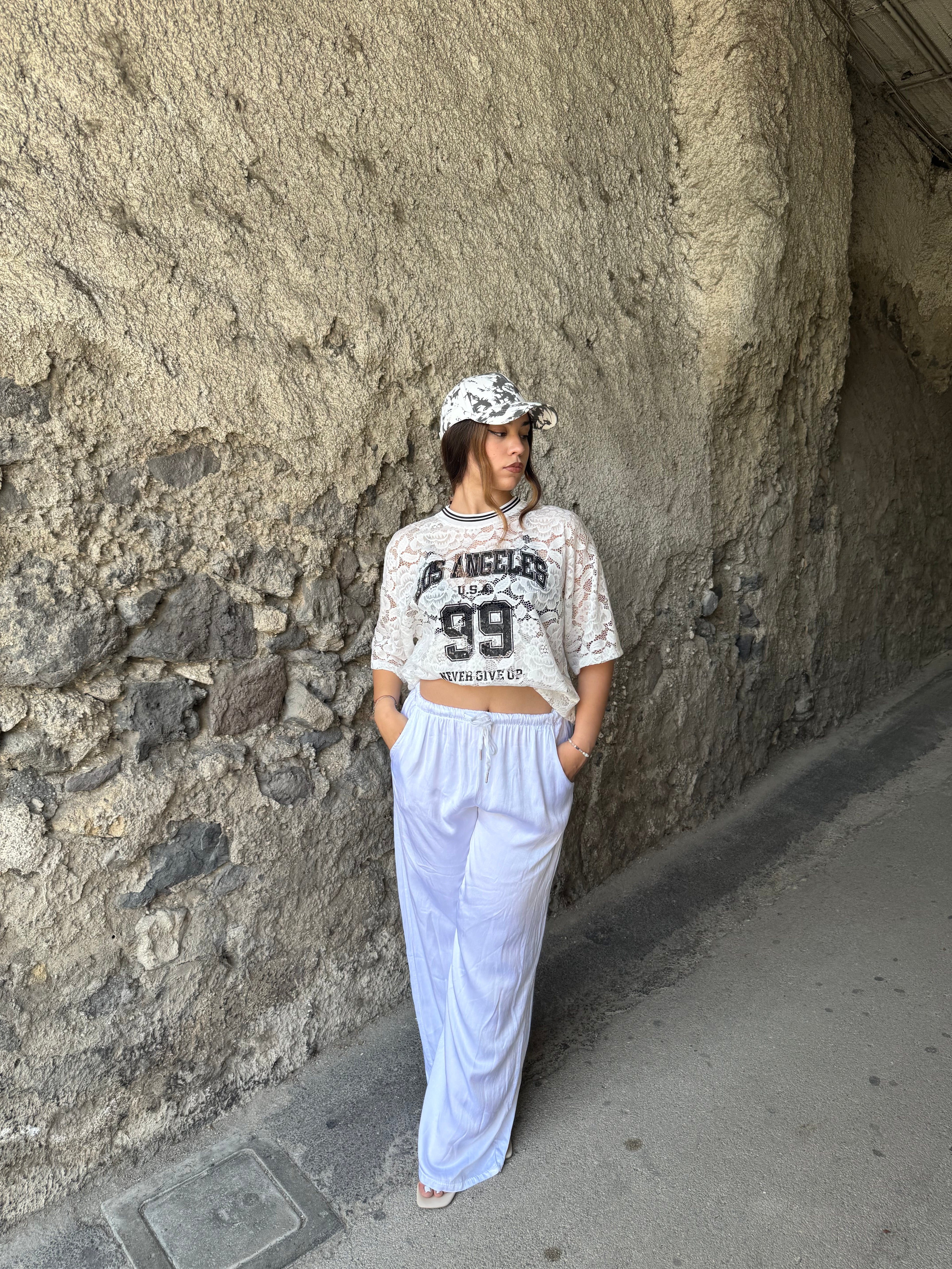Pantalone satin bianco