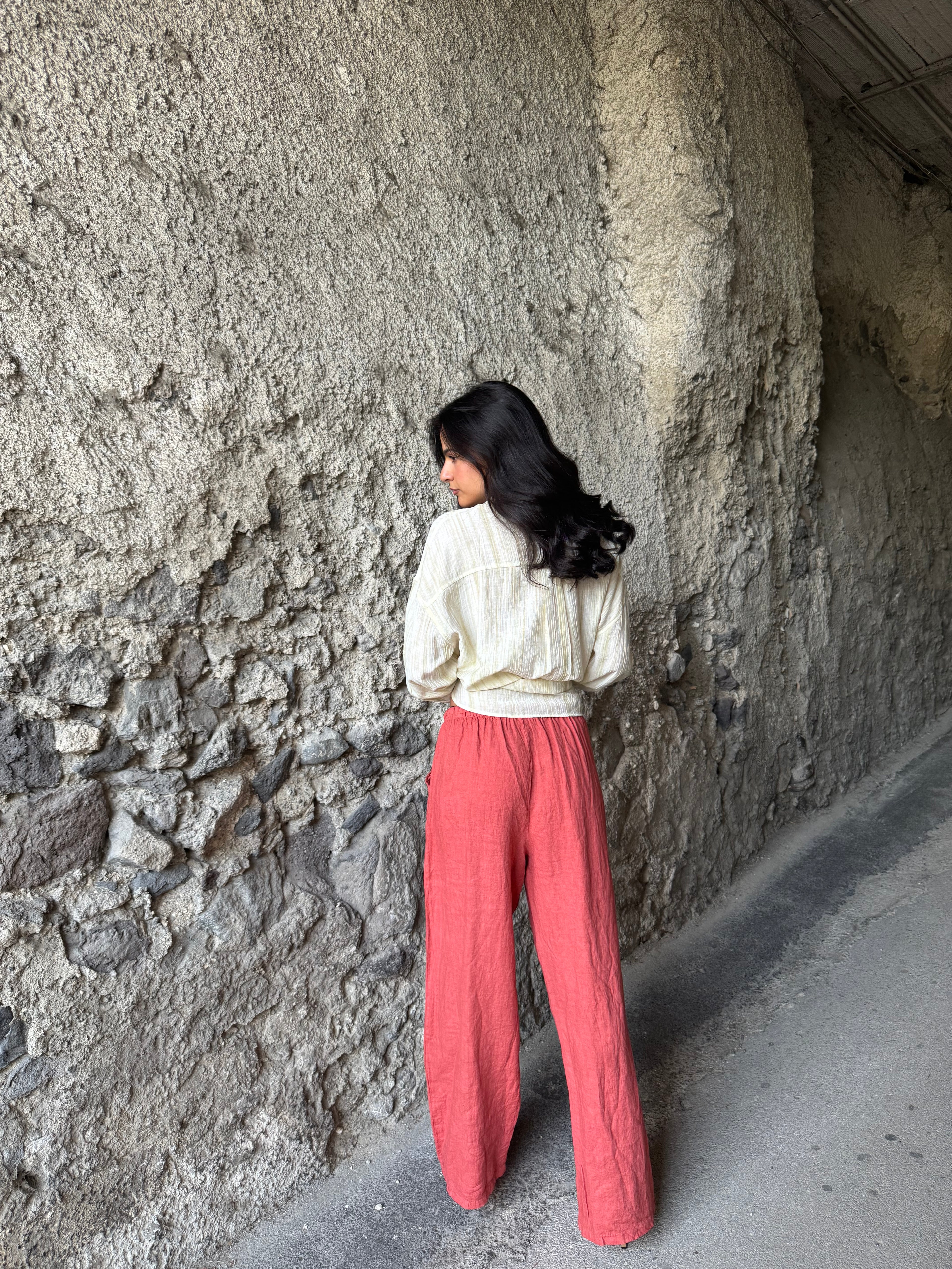 Pantalone lino corallo