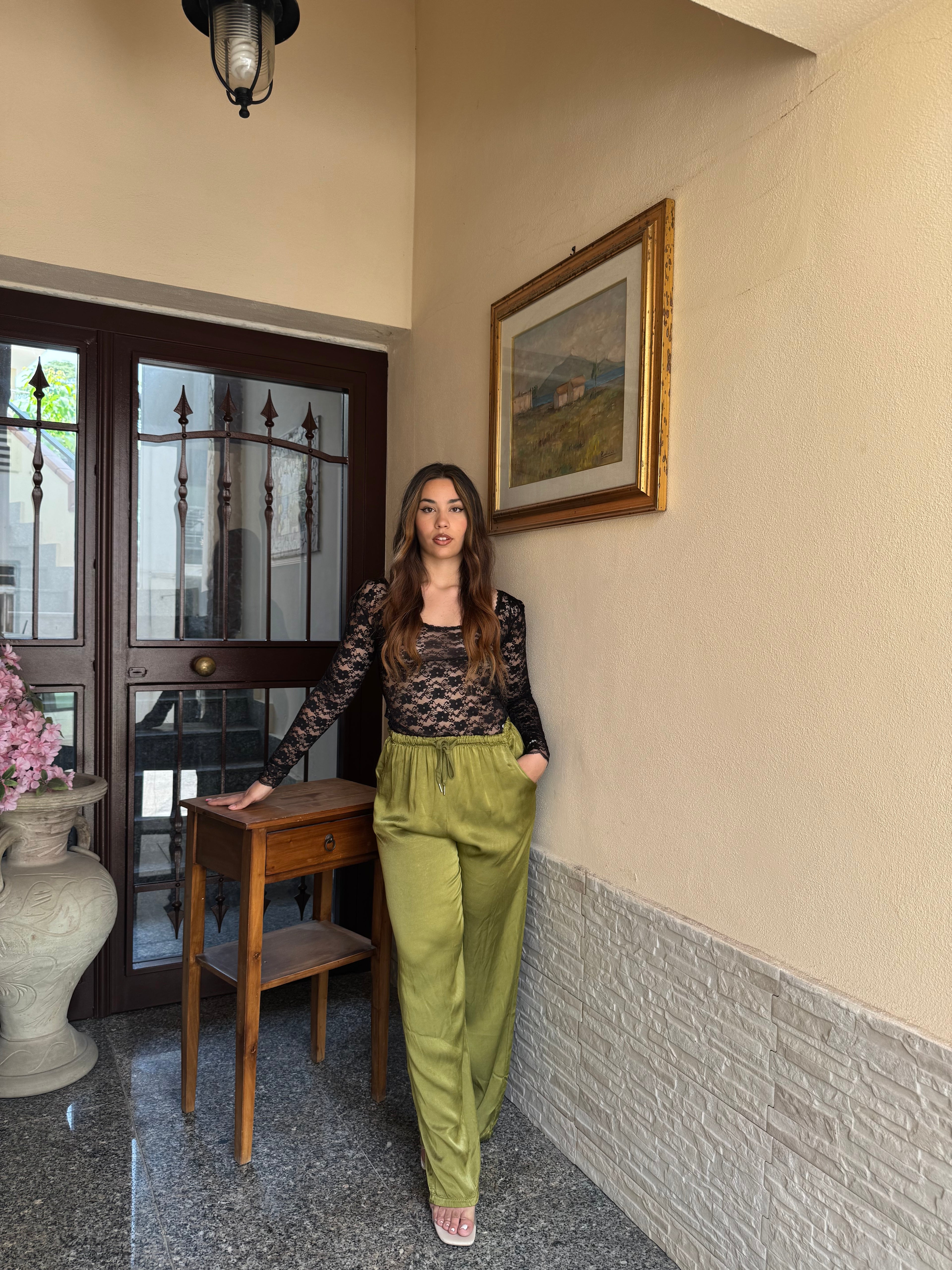 Pantalone satin verde