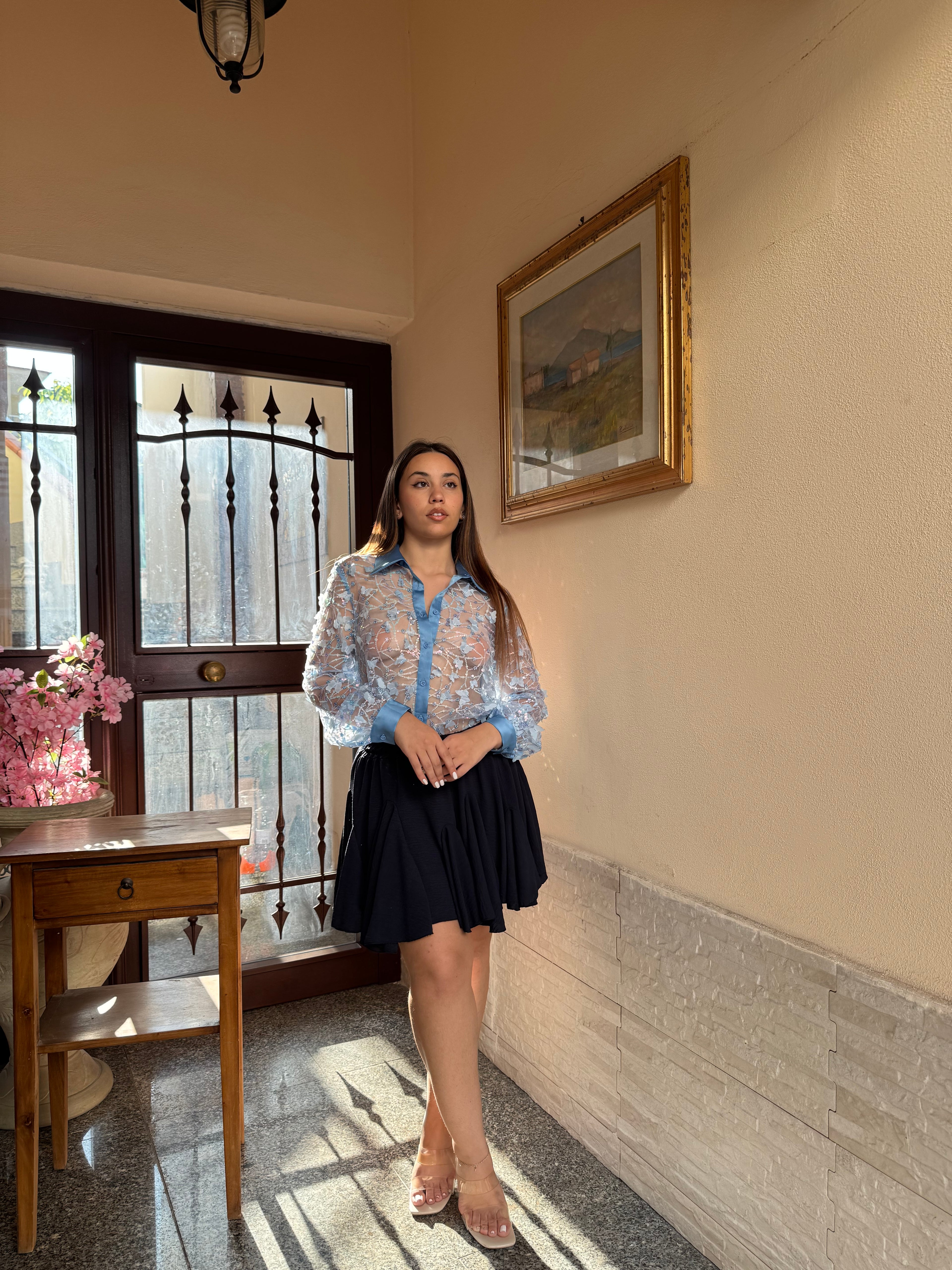 Camicia butterfly blu
