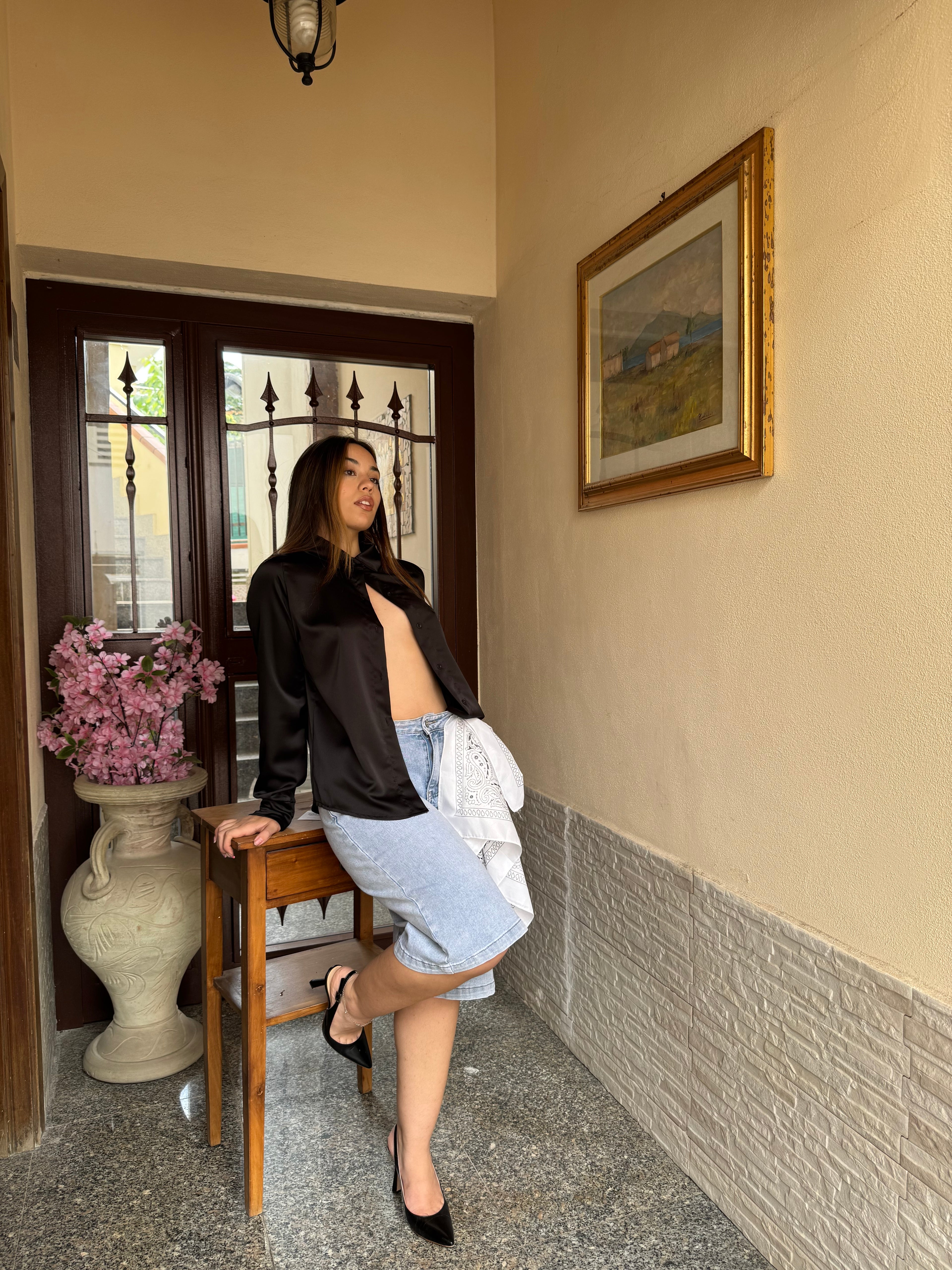 Camicia satin nera