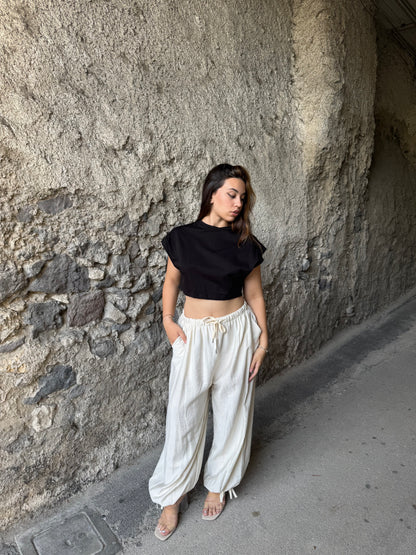 T-shirt crop nera