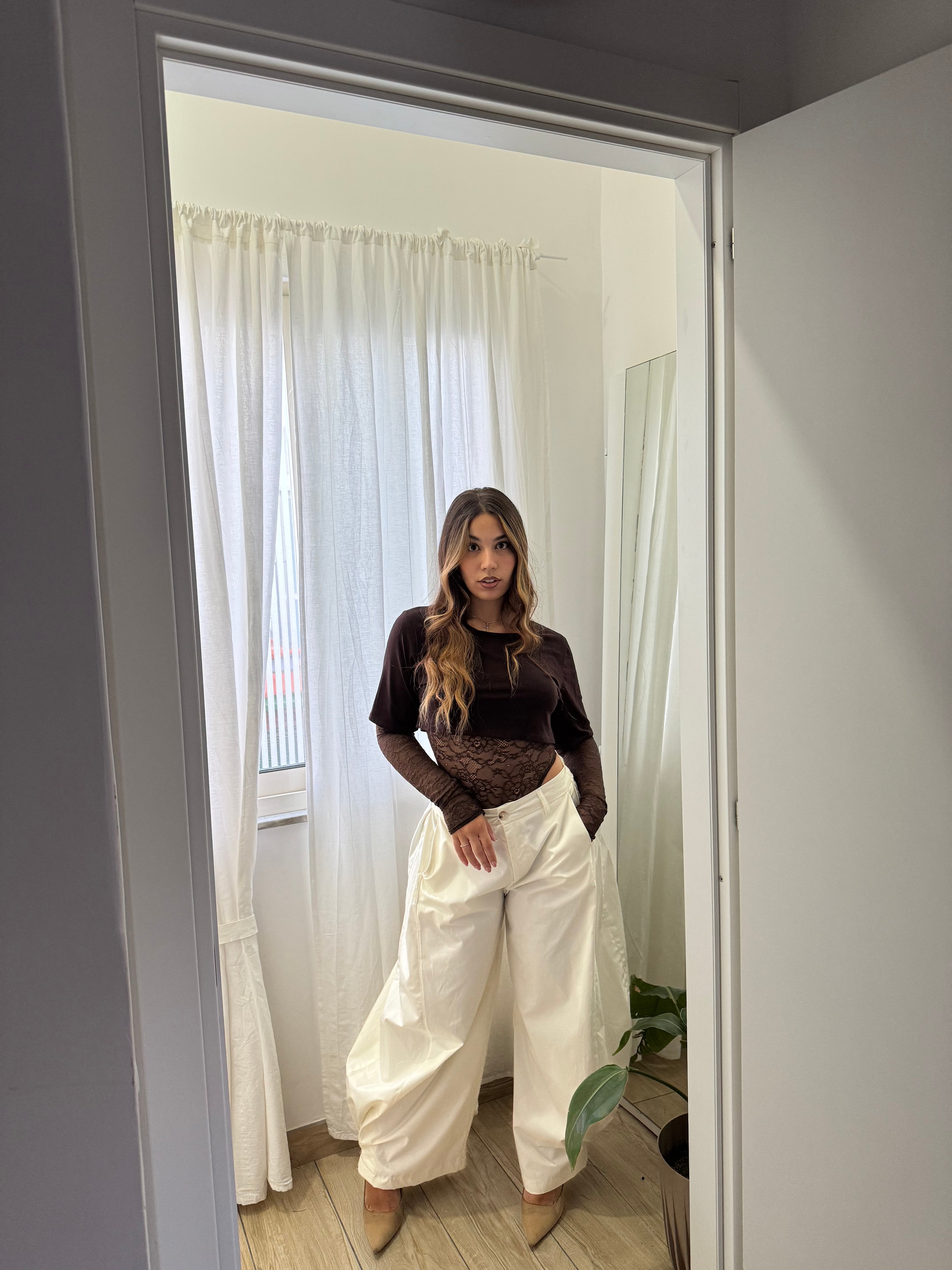 T-shirt body pizzo marrone - Wonderstyle