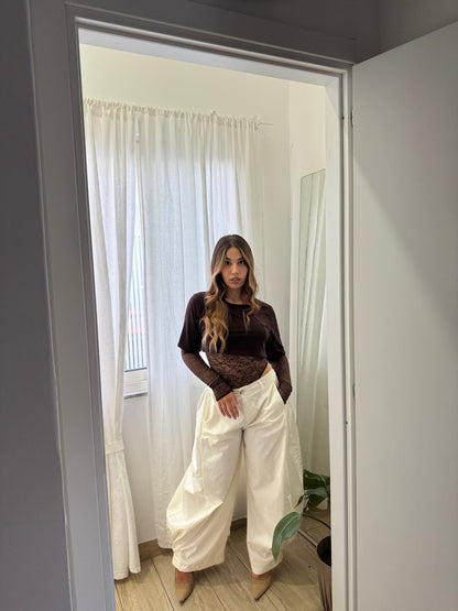 T-shirt body pizzo marrone - Wonderstyle