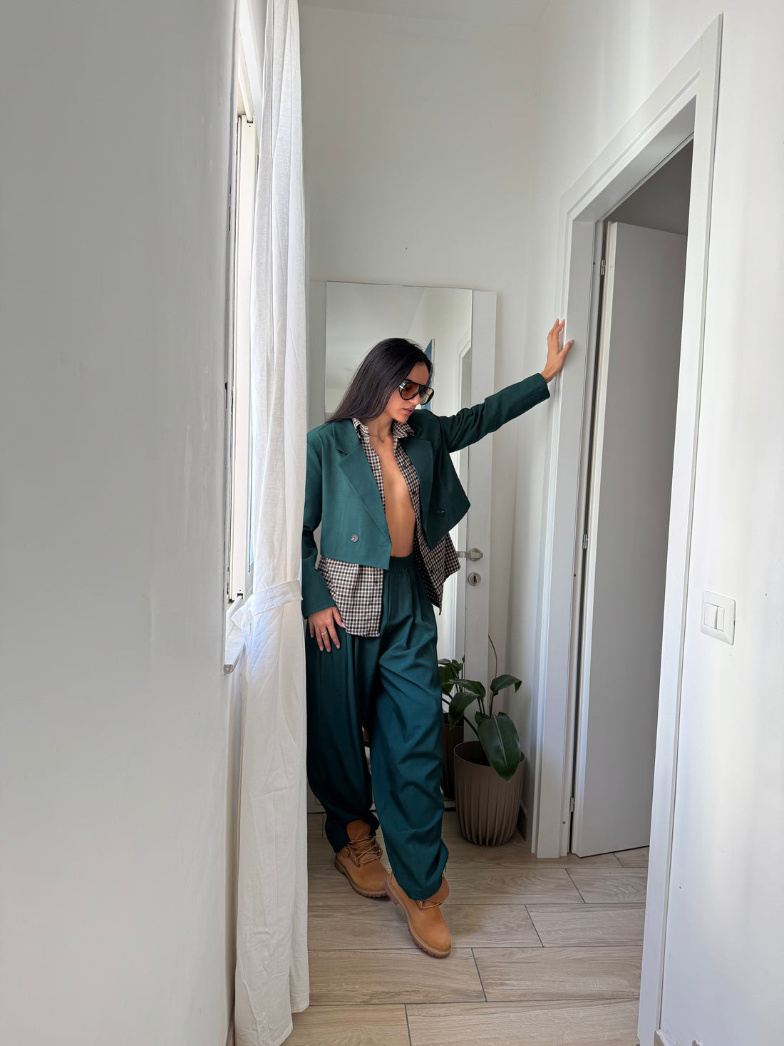 Tailleur cropped verde - Wonderstyle