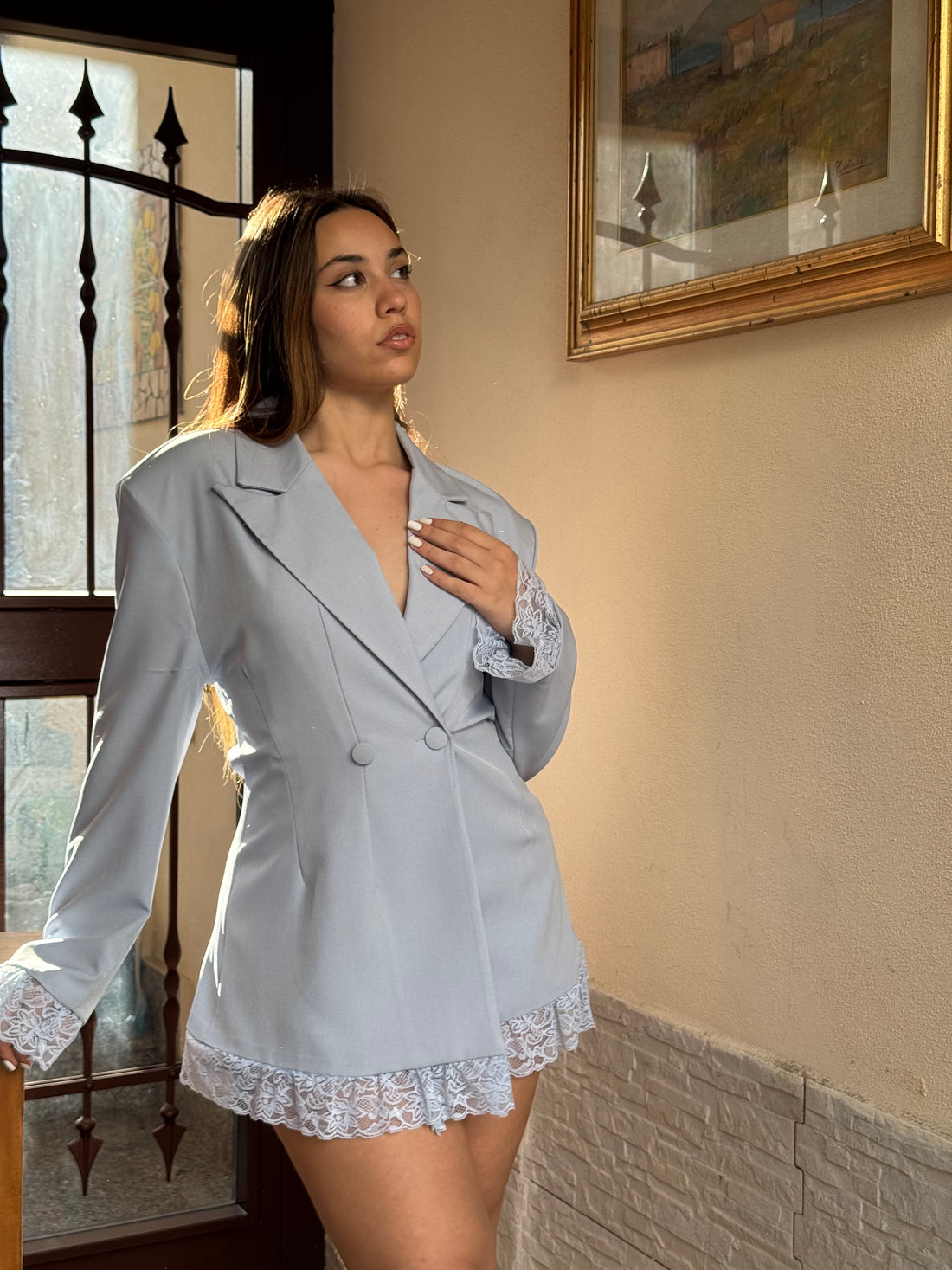Giacca vestito lace celeste