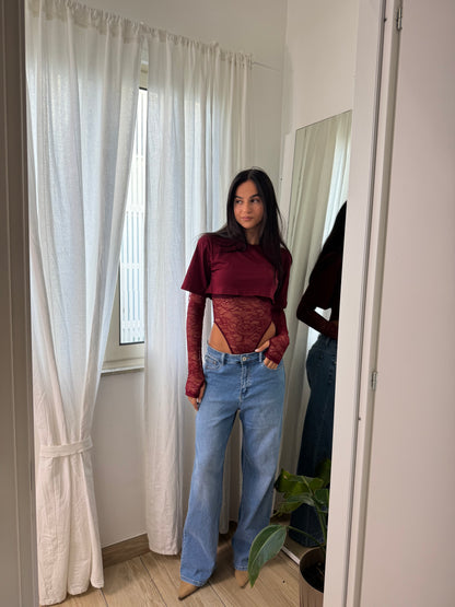 T-Shirt body pizzo bordeaux - Wonderstyle